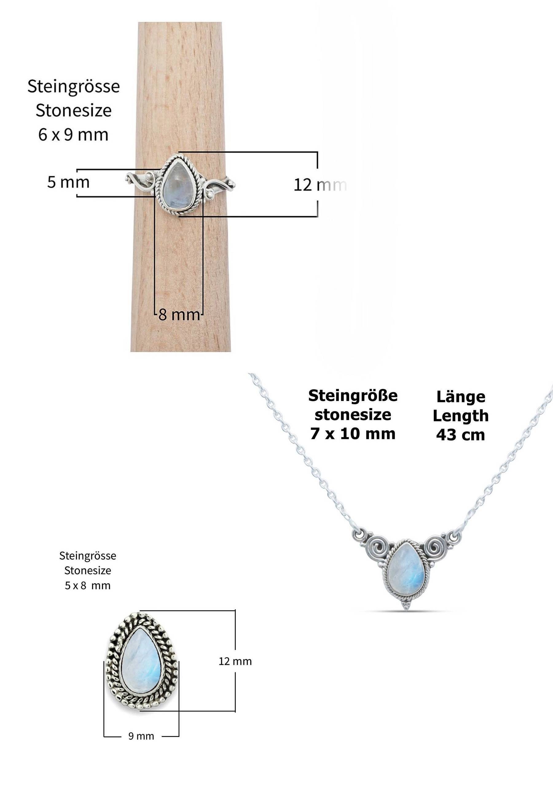 mantraroma Schmuckset 925er Silber mit Regenbogen Mondstein (Schmuckset aus 925 Silber)