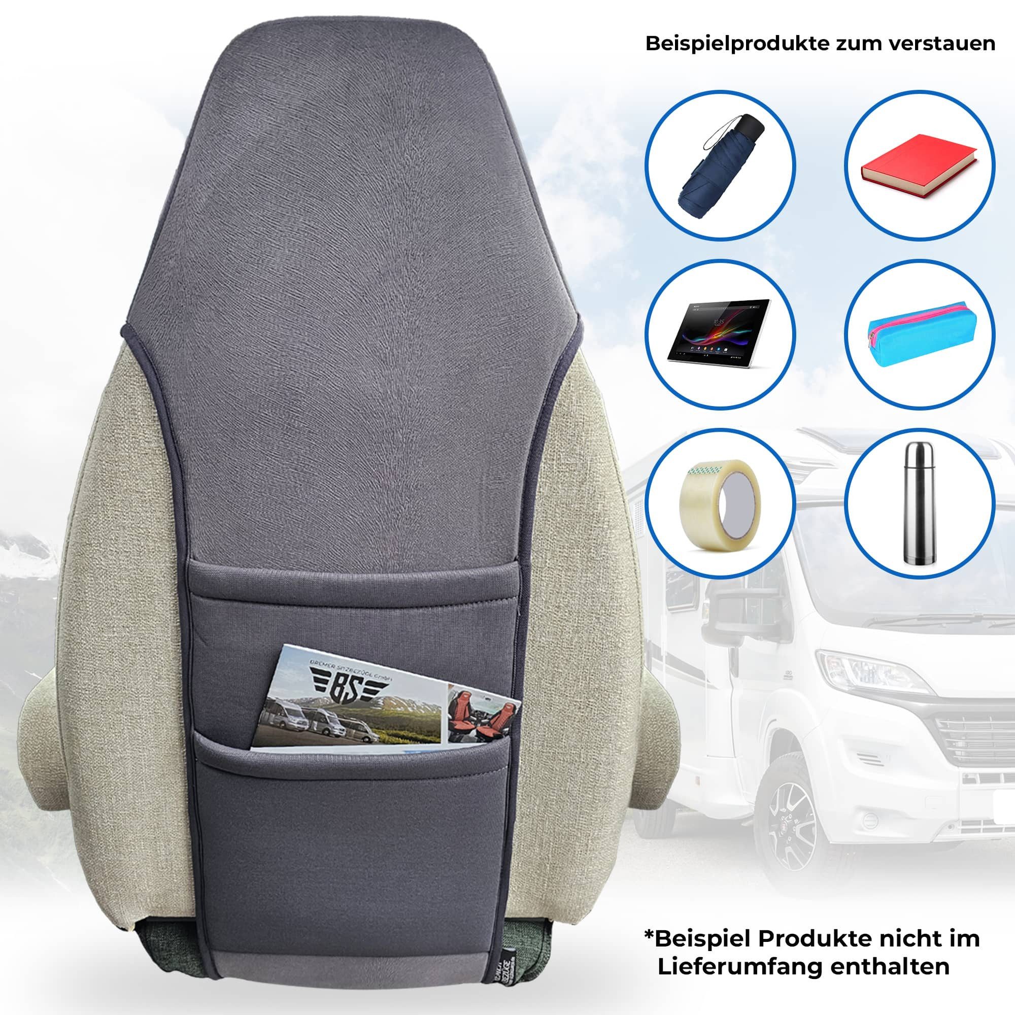 BREMER SITZBEZÜGE Rücksitzorganizer Wohnmobil Sitzorganizer für Kabe Travel Master VAN (Packung, 1-tlg., 1x Sitz Organizer und Montagehaken)
