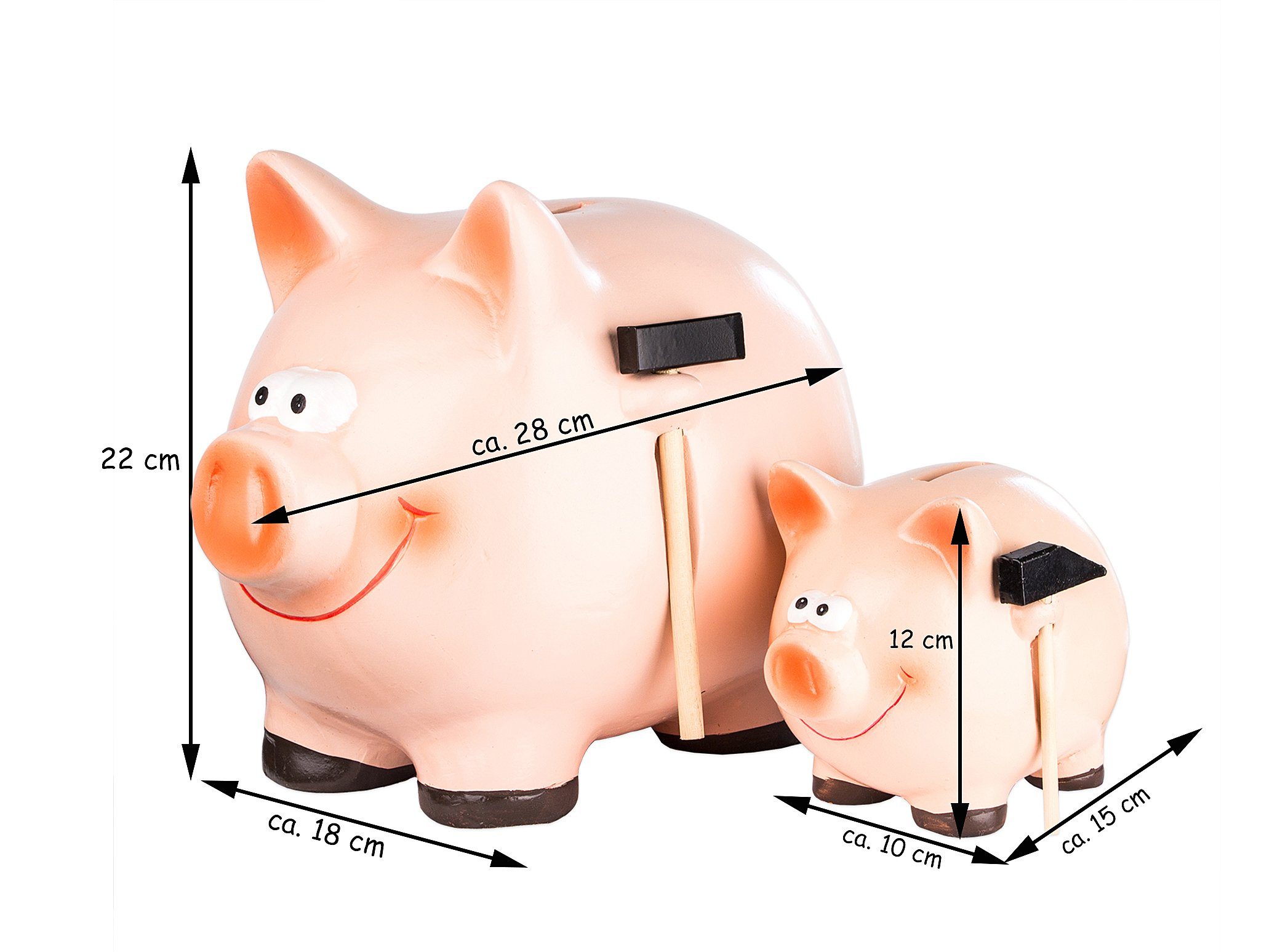 BigDean Spardose 2x Sparschwein mit Hammer für Münzen & Scheine groß + klein, Sparbüchse