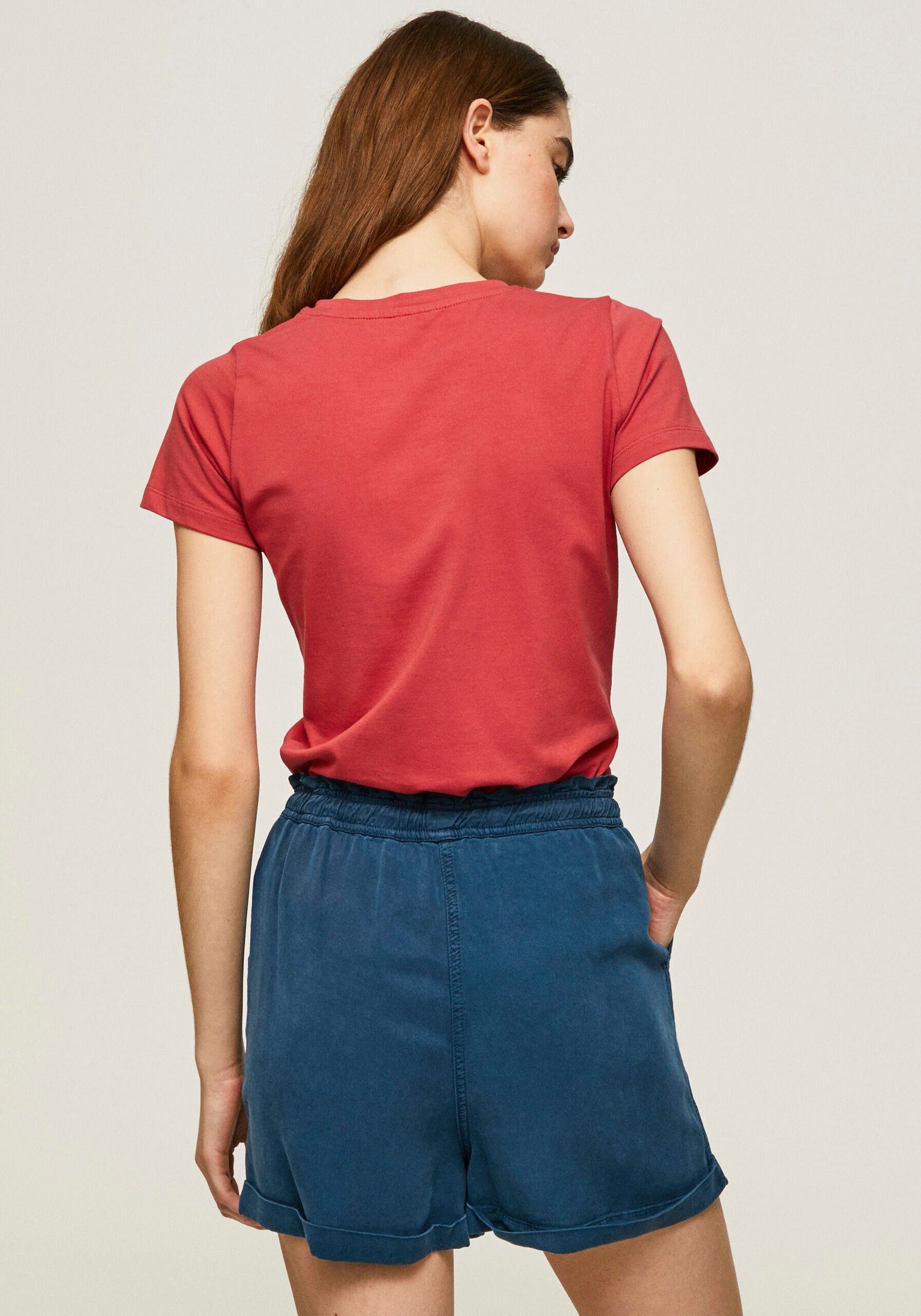 Pepe Jeans Rundhalsshirt NEREA mit Stretch und studio floralem red Logo-Print