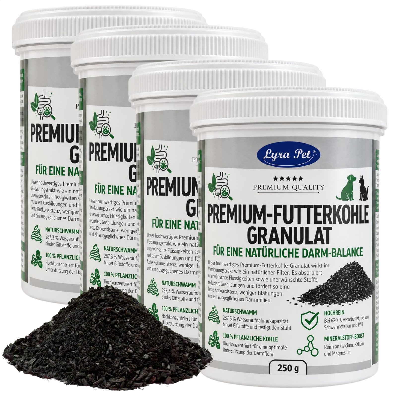 Lyra Pet 250 -1500 g Lyra Pet® Premium-Futterkohle Granulat für Hunde & Katzen, Ergänzungsfutter für: Hund, Katze