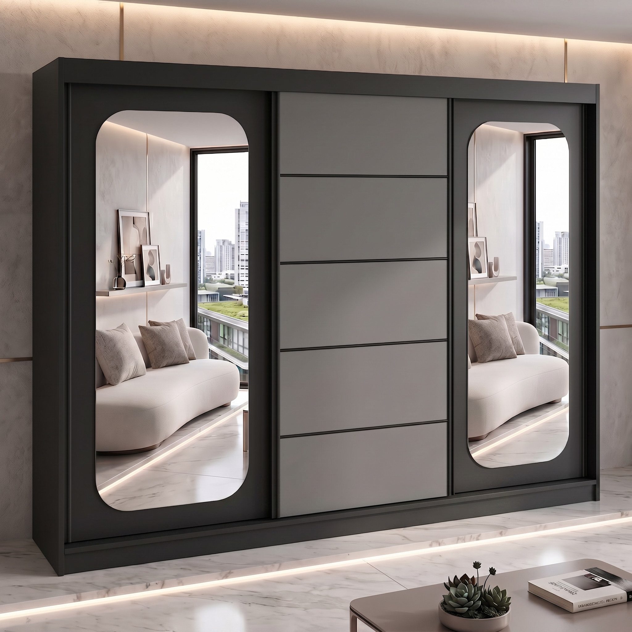 A&J MöbelLand GmbH Schiebetürenschrank BELANO – Moderner Kleiderschrank mit Schiebetüren (Die perfekte Kombination aus modernem Design, hoher Funktionalität und großzügigem Stauraum für Kleidung, Bettwäsche und Accessoires, erhältlich in verschiedenen Farben und Innenaufteilungen., Breite: 200 cm, Höhe: 215 cm, Tiefe: 59,5 cm) TOP ANGEBOT! Moderner Schwebetürenschrank.