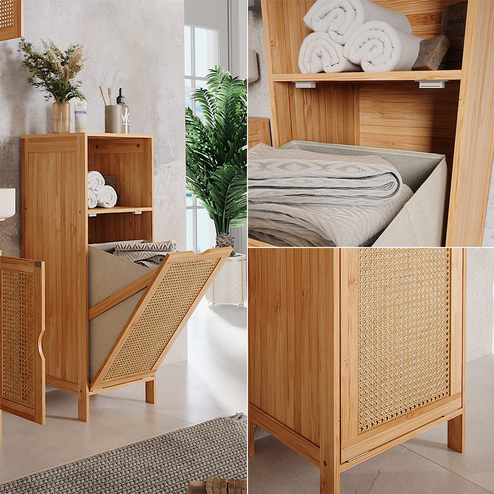 Vicco Wäscheschrank Liora, Bambus/Rattan/Schwarz, 36 x 98 cm günstig online kaufen