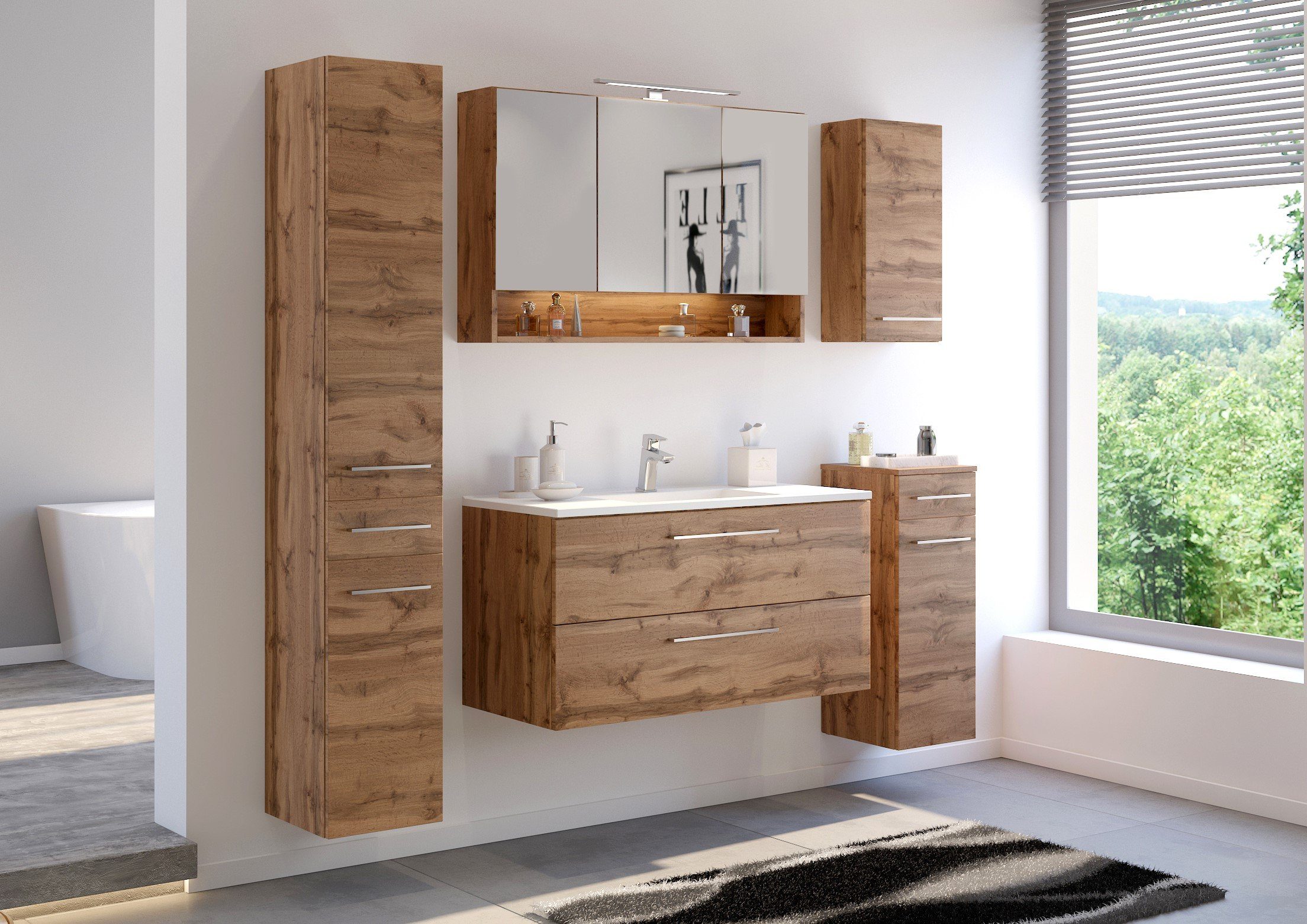 HELD MÖBEL Spiegelschrank Livorno 100 cm Wotaneiche