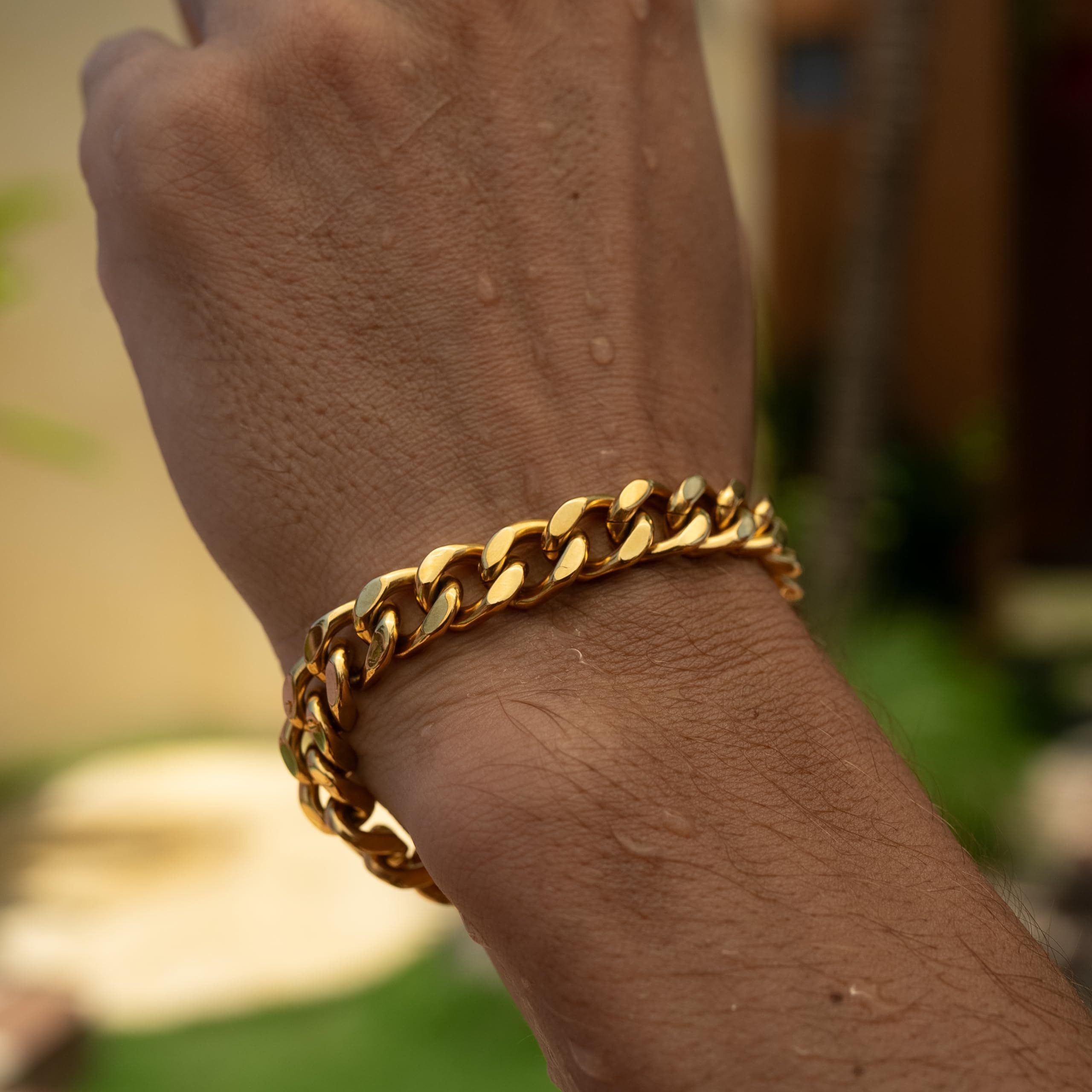 Made by Nami Edelstahlarmband Silber/Gold • Minimalistisches Armband für Herren, Silberarmband Männer • Grobe Cuban Link Chain Armkette – Bild 2 von 5
