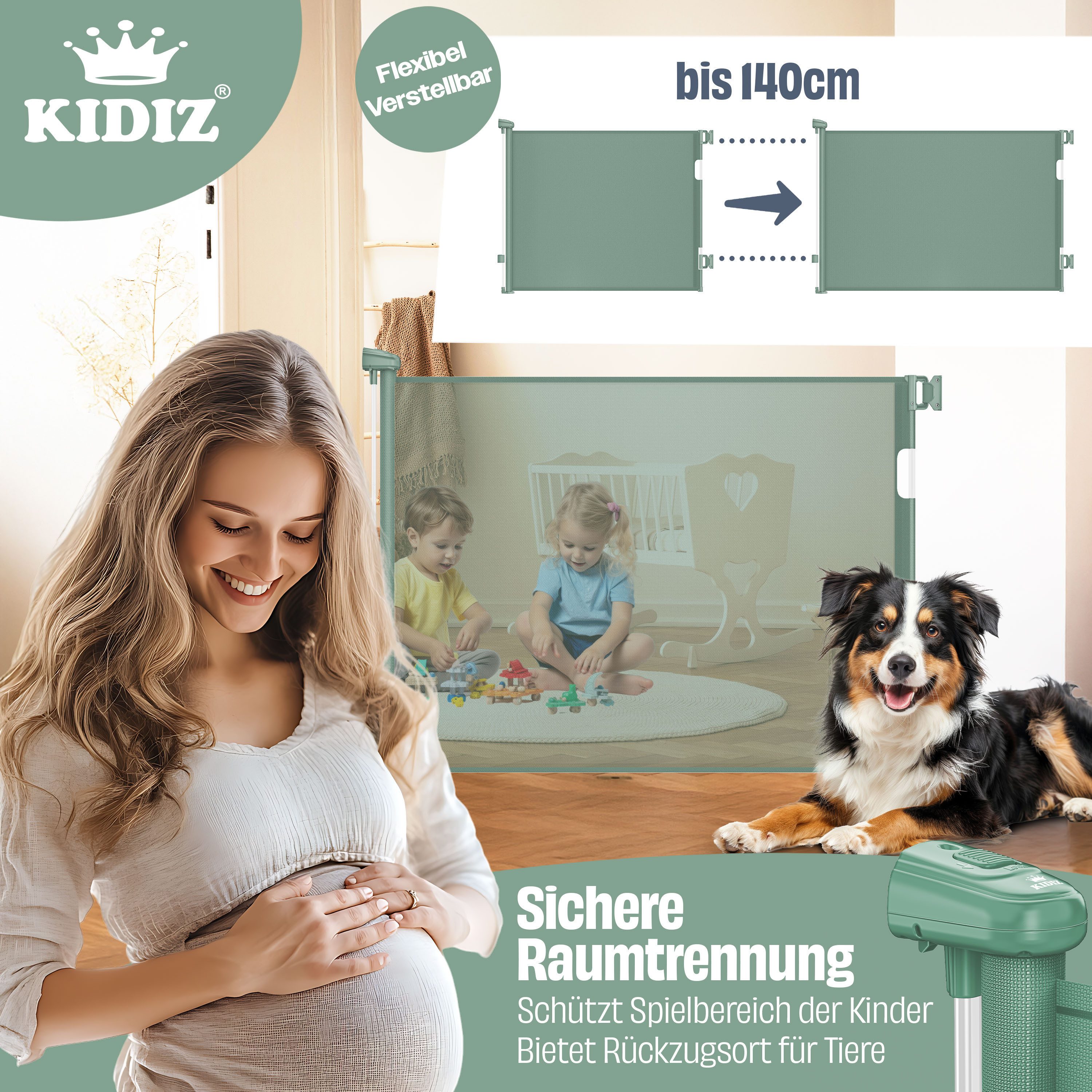 KIDIZ Türschutzgitter Treppenschutzgitter ausziehbar bis 140cm für Kinder, Babys & Haustiere (Schutzgitter für Treppen & Türen inkl. Bodenanker & Montagezubehör – Bild 5 von 5