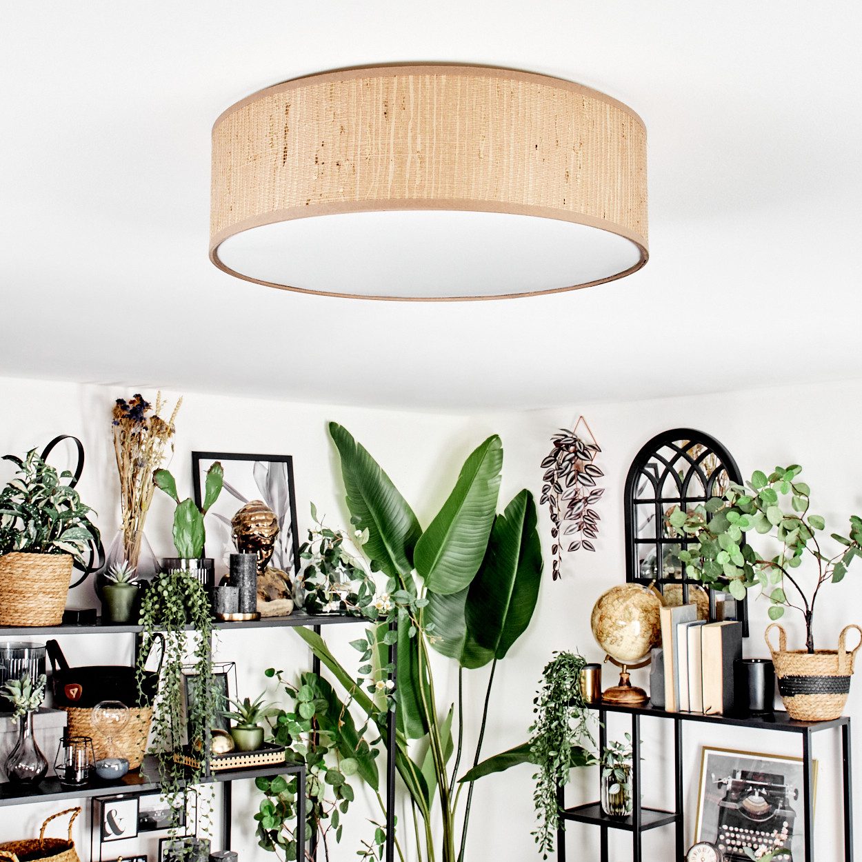 hofstein Deckenleuchte Deckenlampe aus Metall/Papiergeflecht/Stoff/Kunststo günstig online kaufen