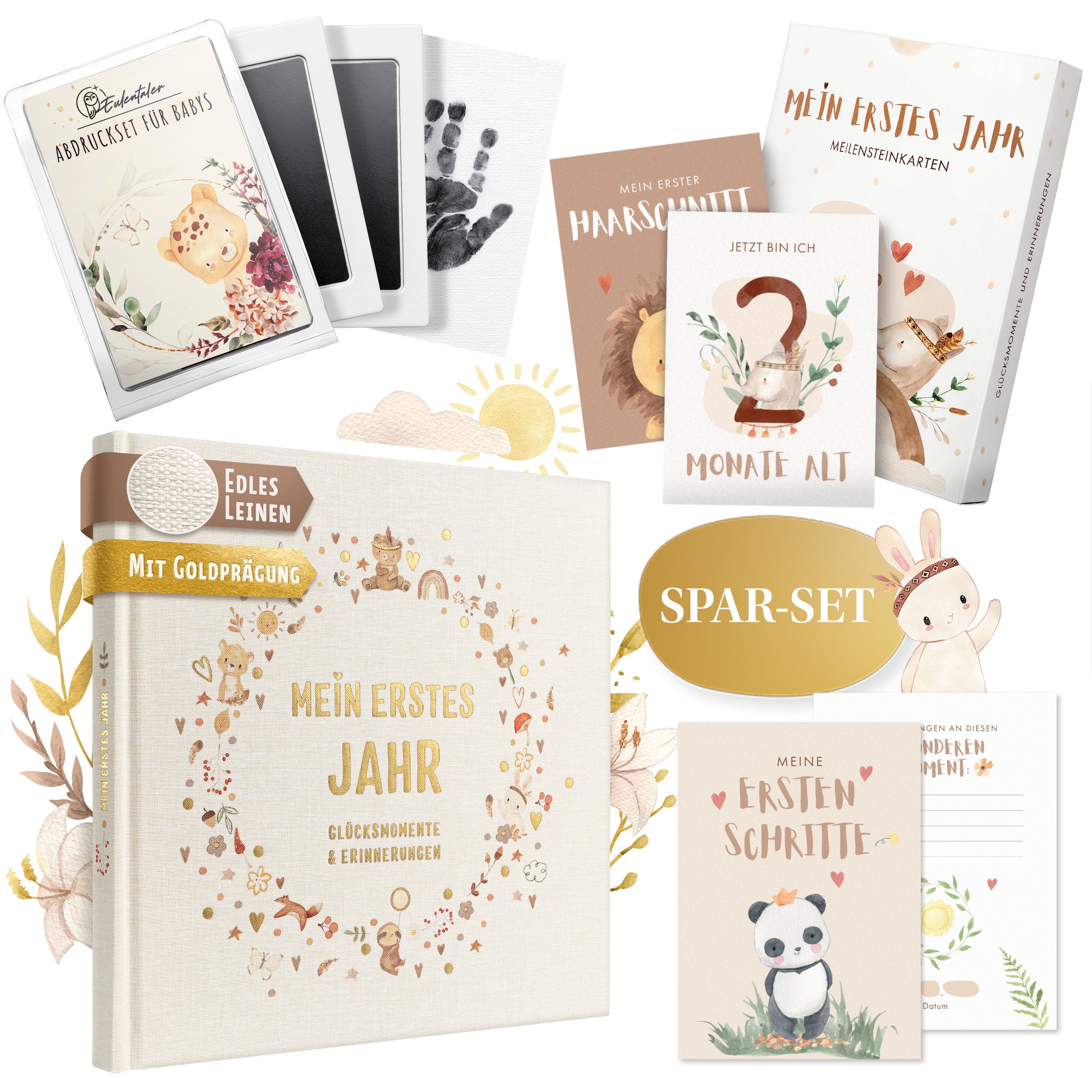 Eulentaler Tagebuch I Geburt Geschenkset 3in1 I Babyalbum, Meilensteinkarten & Abdruckset, für das erste Jahr, von Pädagogen gestaltet