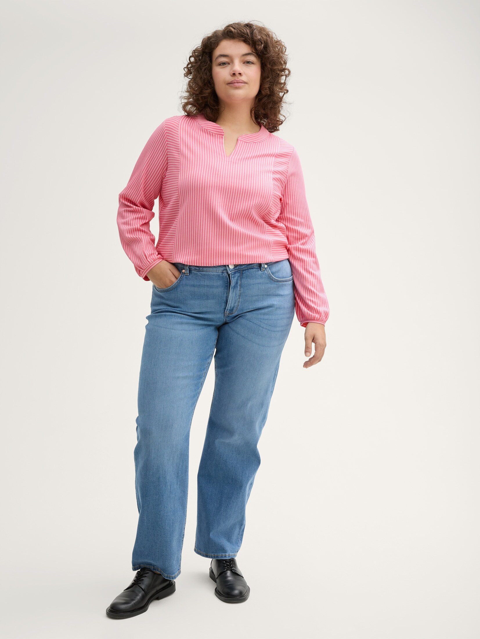 TOM TAILOR PLUS Langarmshirt T-Shirt Plus Size - Blusenshirt mit Streifenmuster