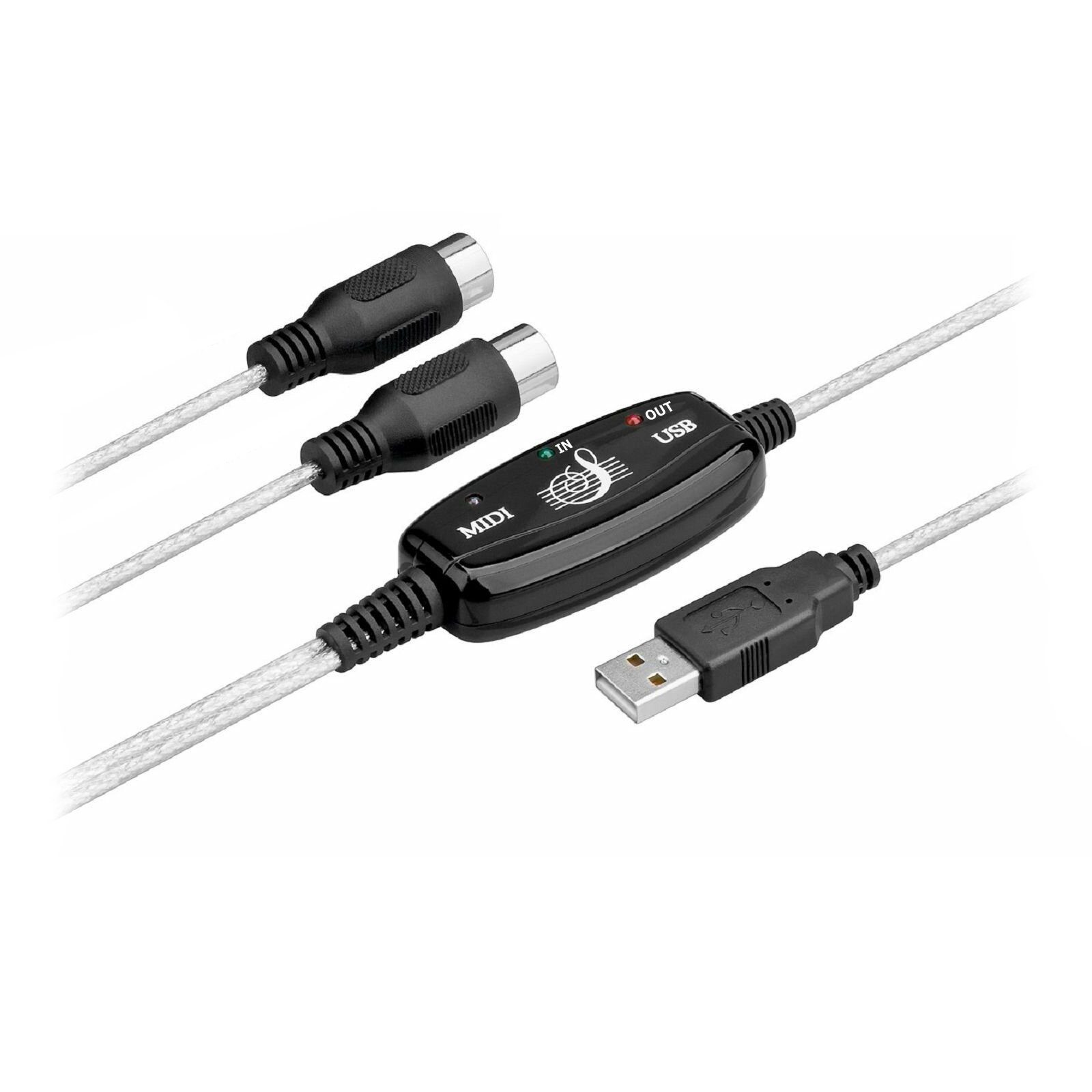 Bolwins B60 Midi Kabel Adapter Konverter für USB Kabel PC zu Musik Keyboard 2m Audio-Kabel, USB Typ-A Stecker, 2× 5-pol DIN MIDI Stecker (IN/OUT) (200 cm), Stabile MIDI IN/OUT Verbindung