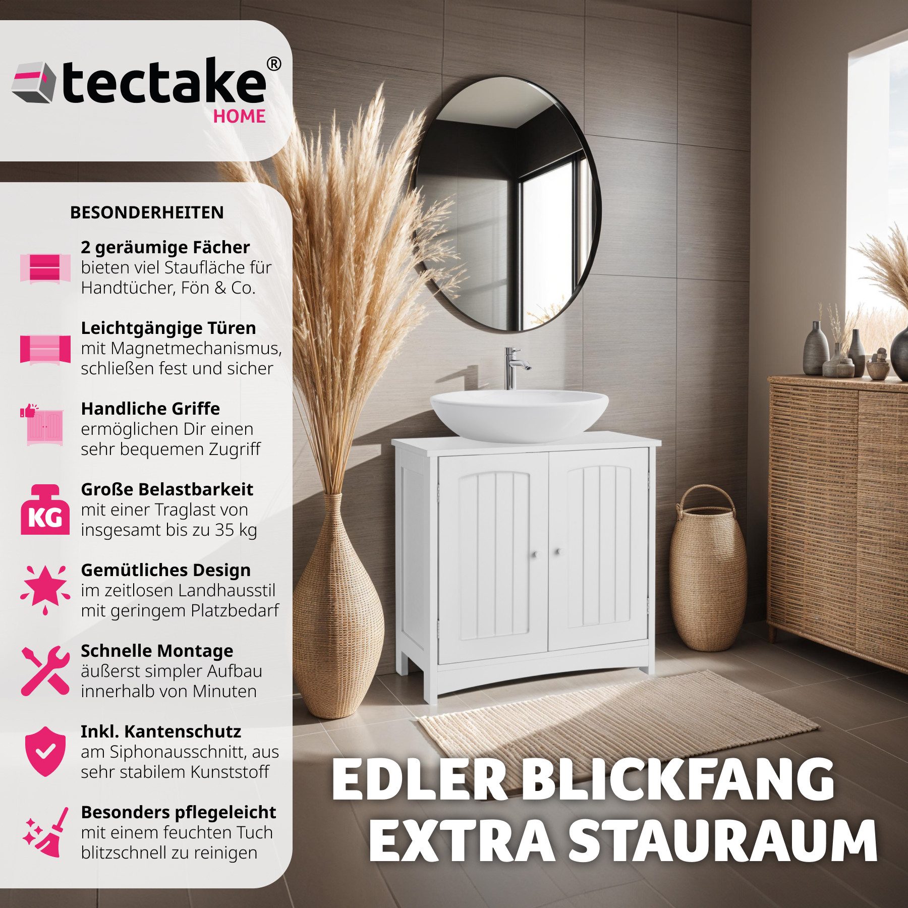 tectake Waschbeckenunterschrank Badezimmerschrank Jasper, 2 Fächer, günstig online kaufen
