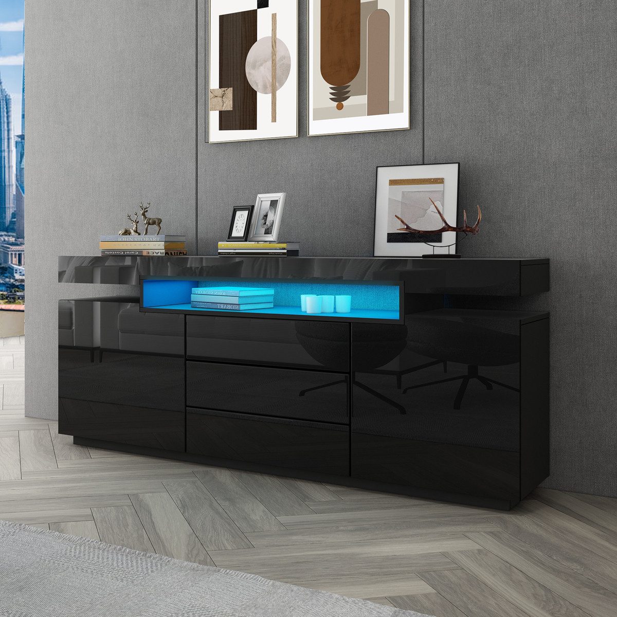 BESTWANTED Sideboard Moderner Aufbewahrungsschrank Hochglanz mit günstig online kaufen