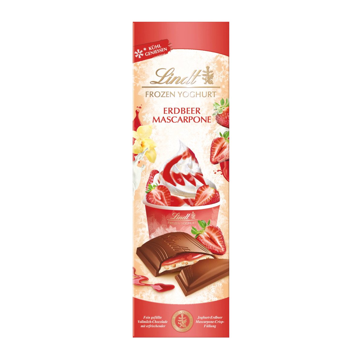 LINDT Schokolade, Lindt Frozen Yoghurt Erdbeer-Mascarpone Tafel Packung 100g