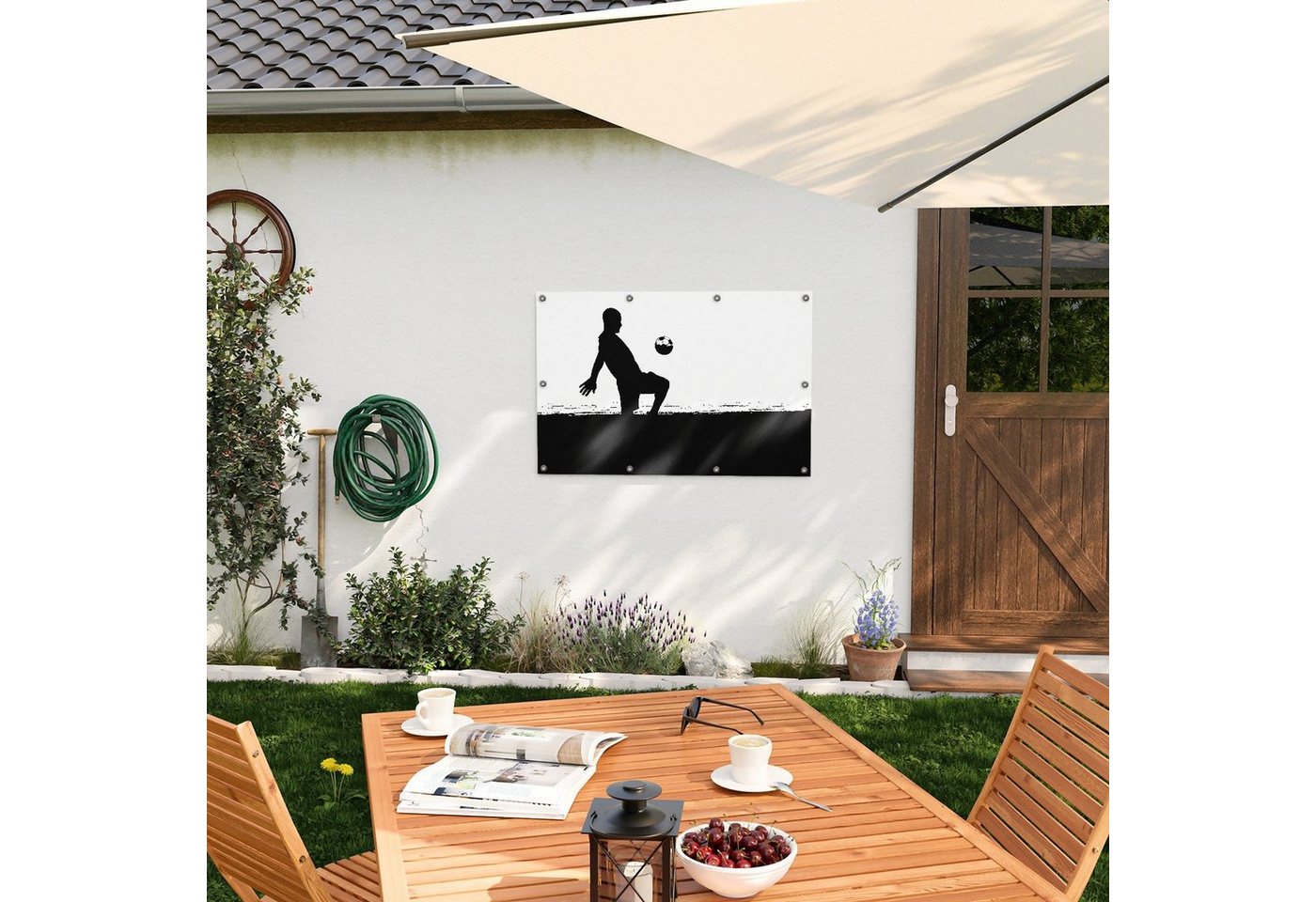 Thumbnail - Wallario Sichtschutzzaunmatten Fußball Kicker Schwarz-Weiß