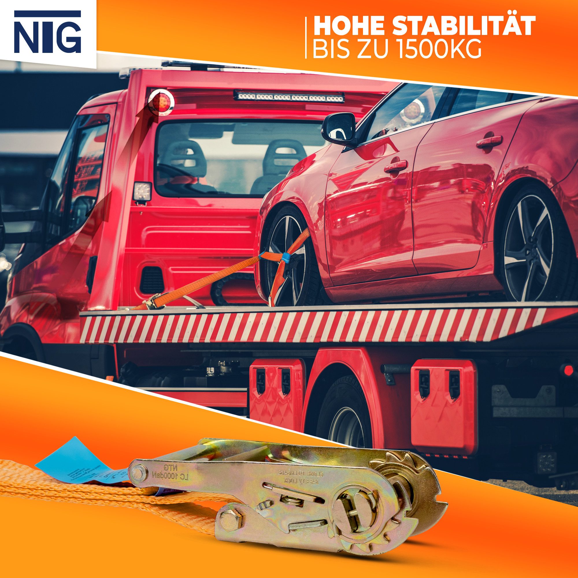 NTG Nutzfahrzeug Technik GmbH Spanngurt 4 Stück für Auto Transport, 35mm, Länge 3300 mm (4-St) 3000 daN, Zurrgurt, Radsicherung, PKW, Reifengurt, Trailer, NFZ