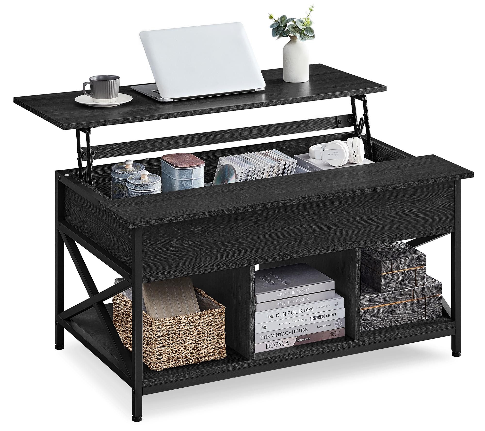 VASAGLE Couchtisch, höhenverstellbar, versteckter Stauraum, 60 x 100/120 x (48-62) cm