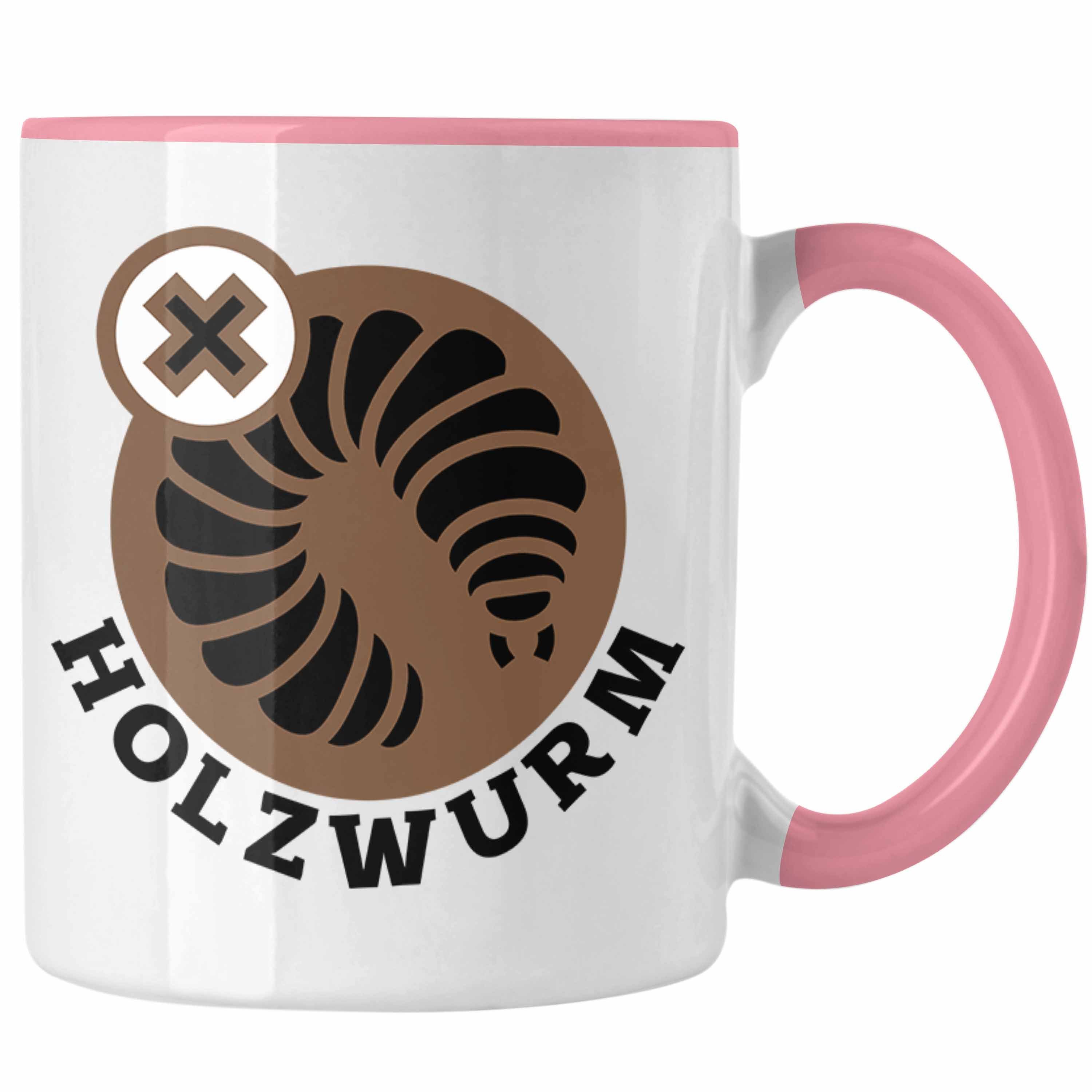 Geschenkidee Geschenk Holzwurm Trendation Schreiner Holzarbeiter Rosa Kreissäge Tasse Tasse