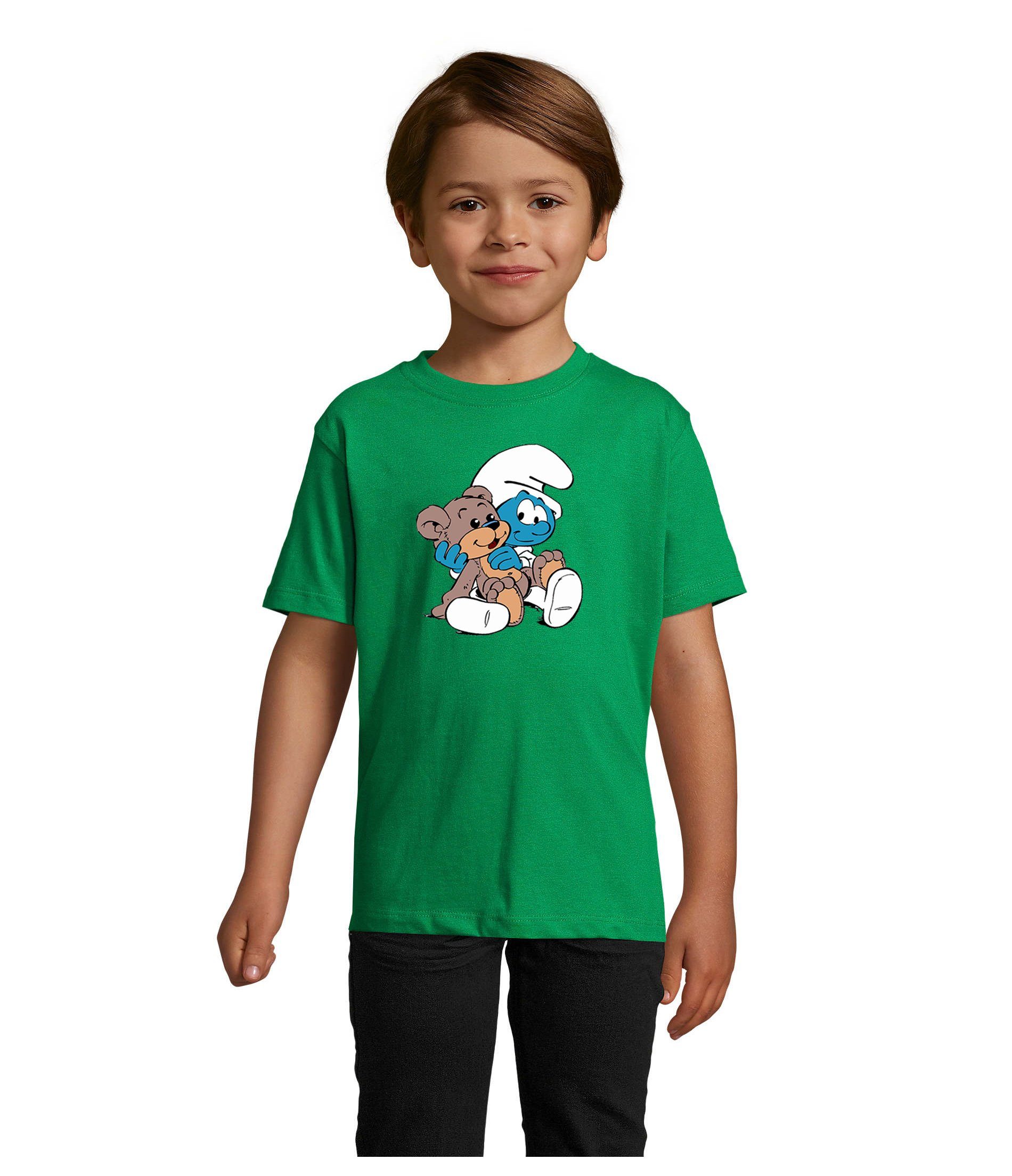 Blondie & Brownie T-Shirt Kinder Jungen & Mädchen Babyschlumpf Schlümpfe Serie Teddybär Schlumpf in vielen Farben Grün