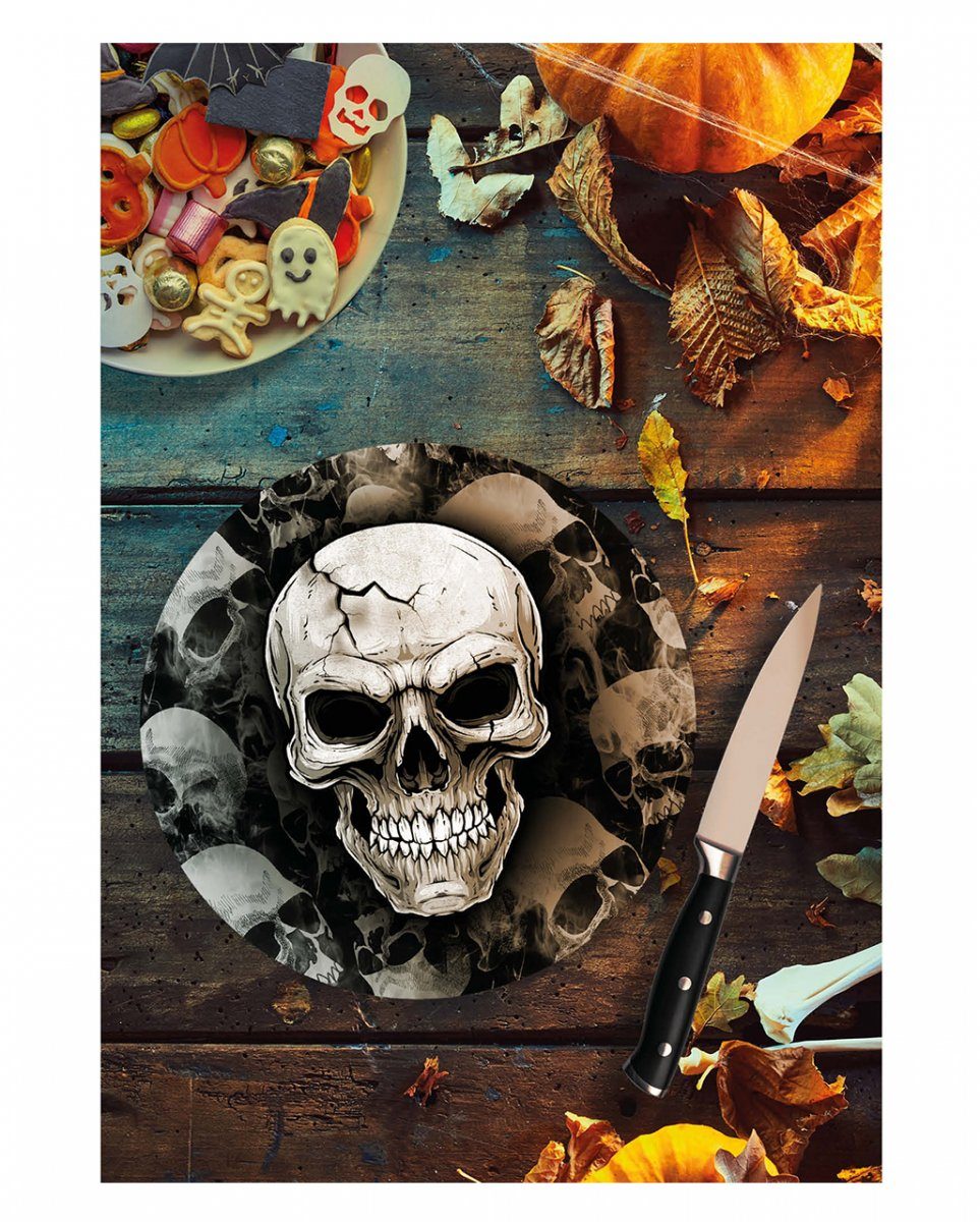 6 Skull Scary Dekofigur Pappteller Halloween für Horror-Shop Totenkopf S