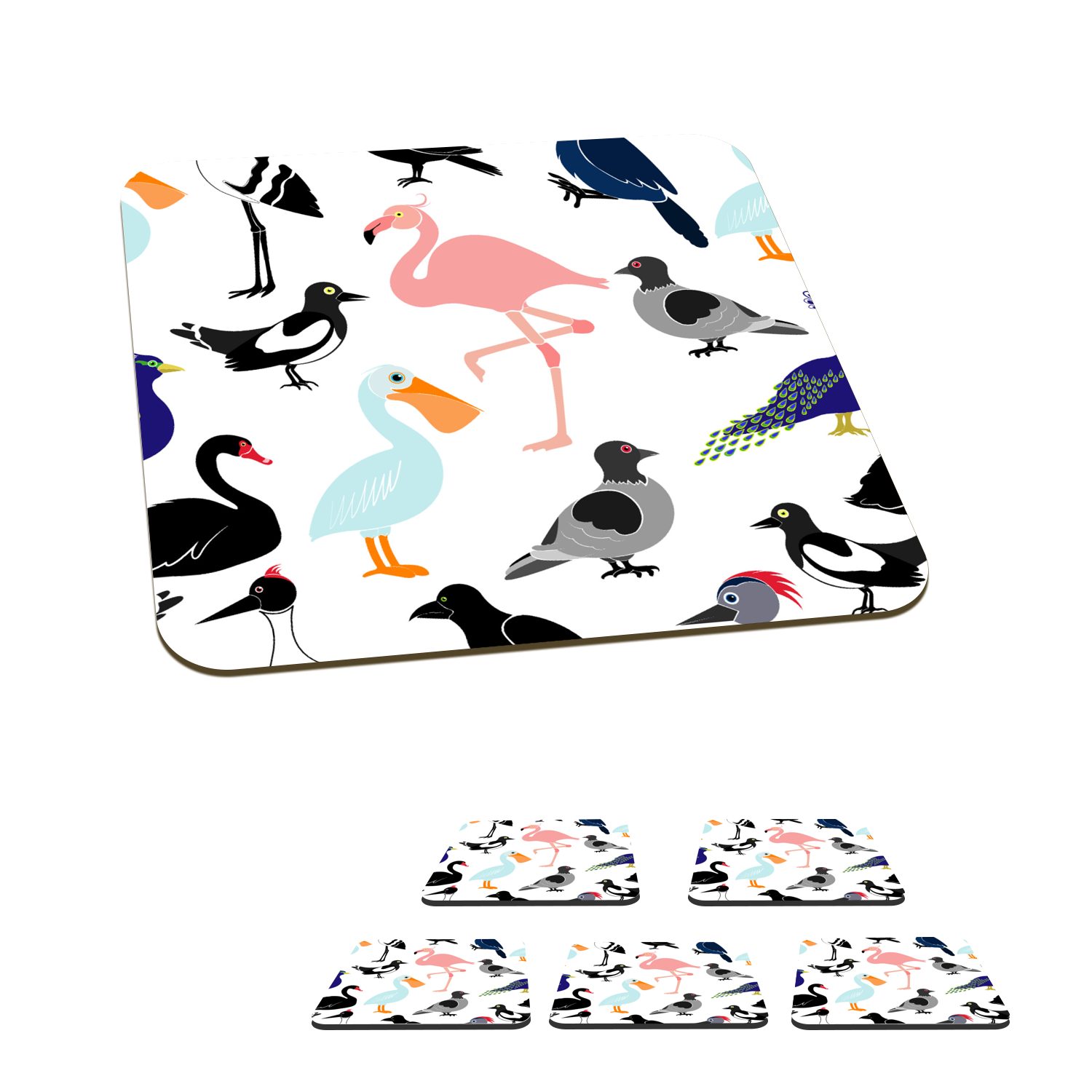 MuchoWow Glasuntersetzer Muster - Vogel - Flamingo, Zubehör für Gläser, 6-tlg., Glasuntersetzer, Tischuntersetzer, Korkuntersetzer, Untersetzer, Tasse
