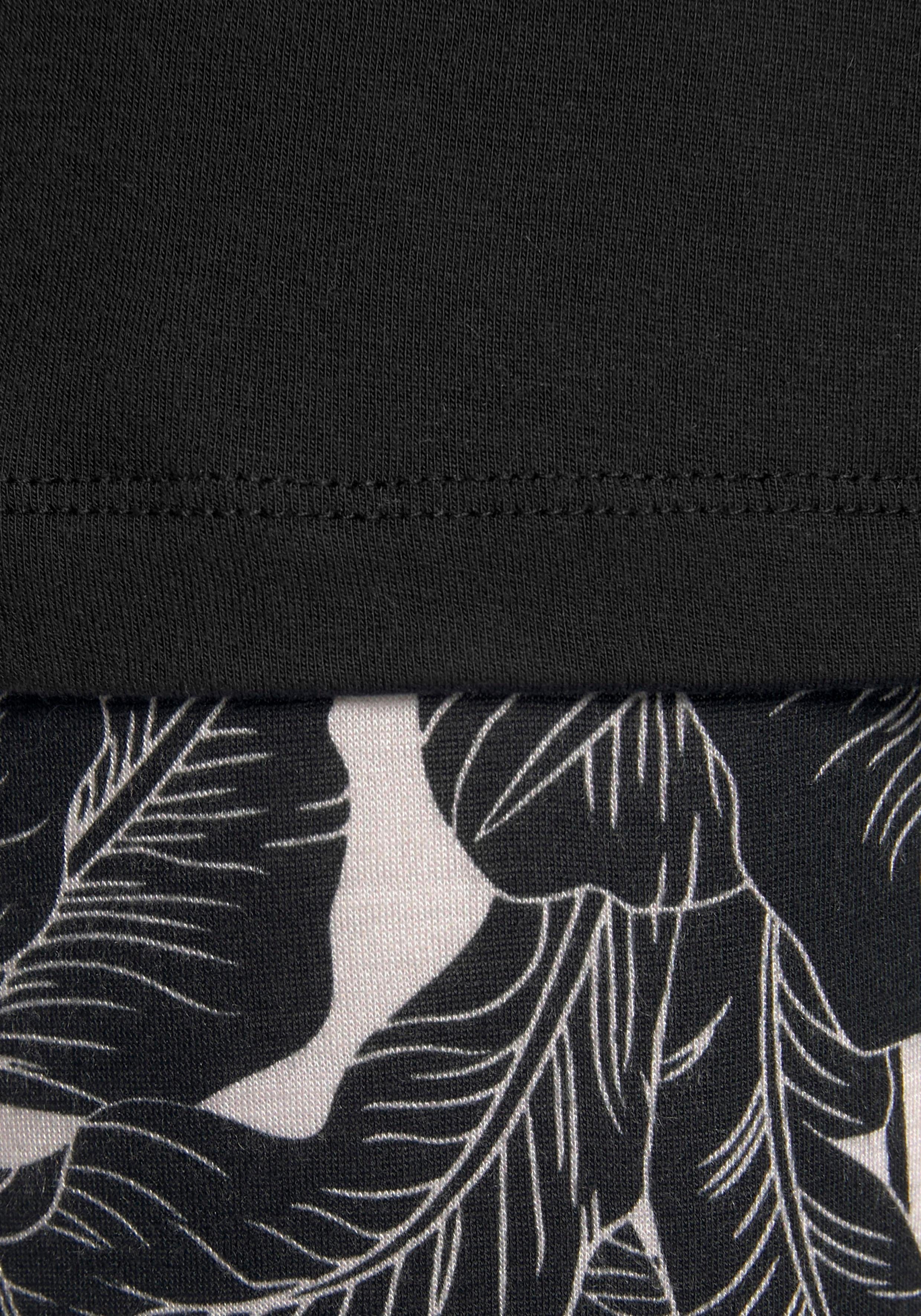 LASCANA Pyjama tlg., Leaf-Print mit (2 Stück) 1 schwarz-gemustert