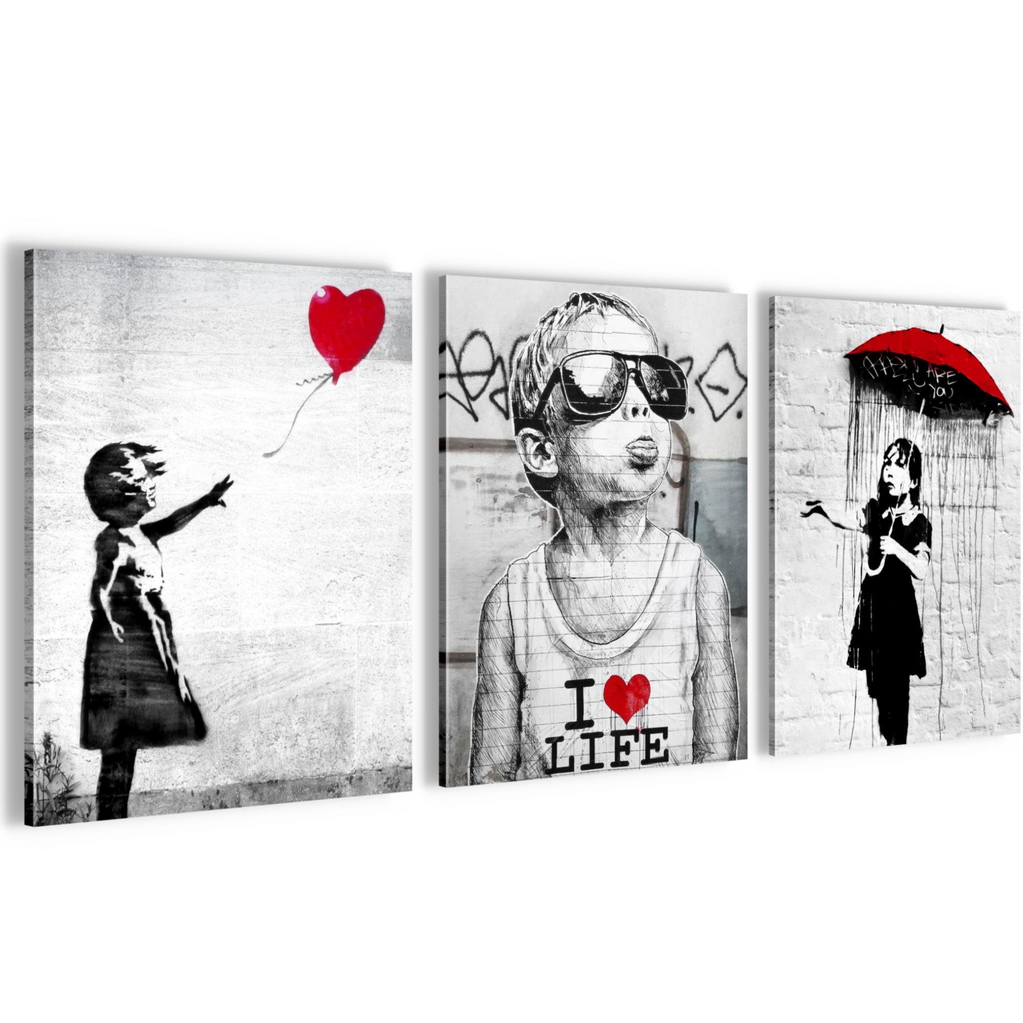 Novart Bild Wandbilder Set Banksy Style Collage - 3 Зображення Wohnzimmer Streetart, Kinder, made in Germany