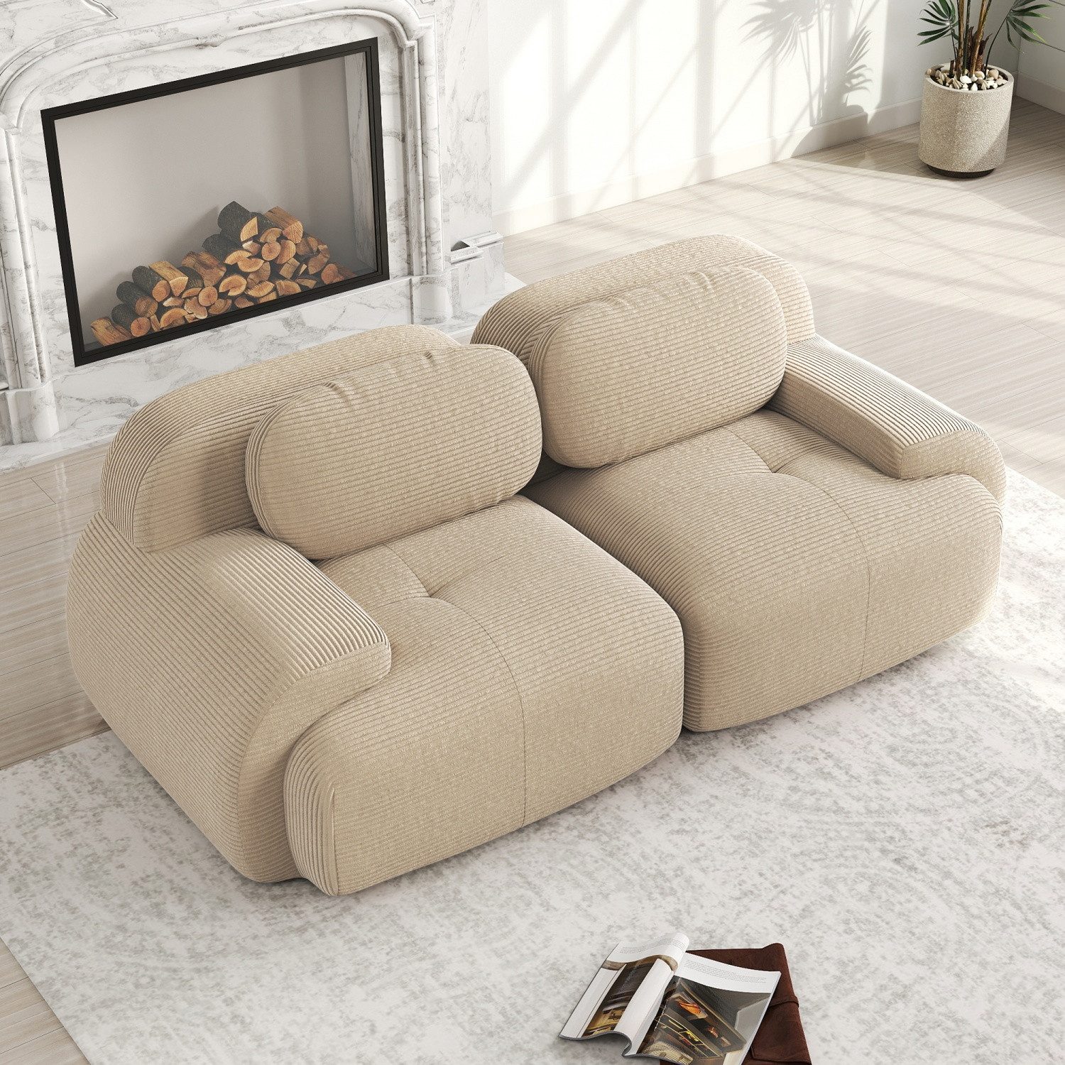 Fanttik Sofa 3-Sitzer-Sofa,Loveseat-Sofa aus Cordstoff, modular günstig online kaufen