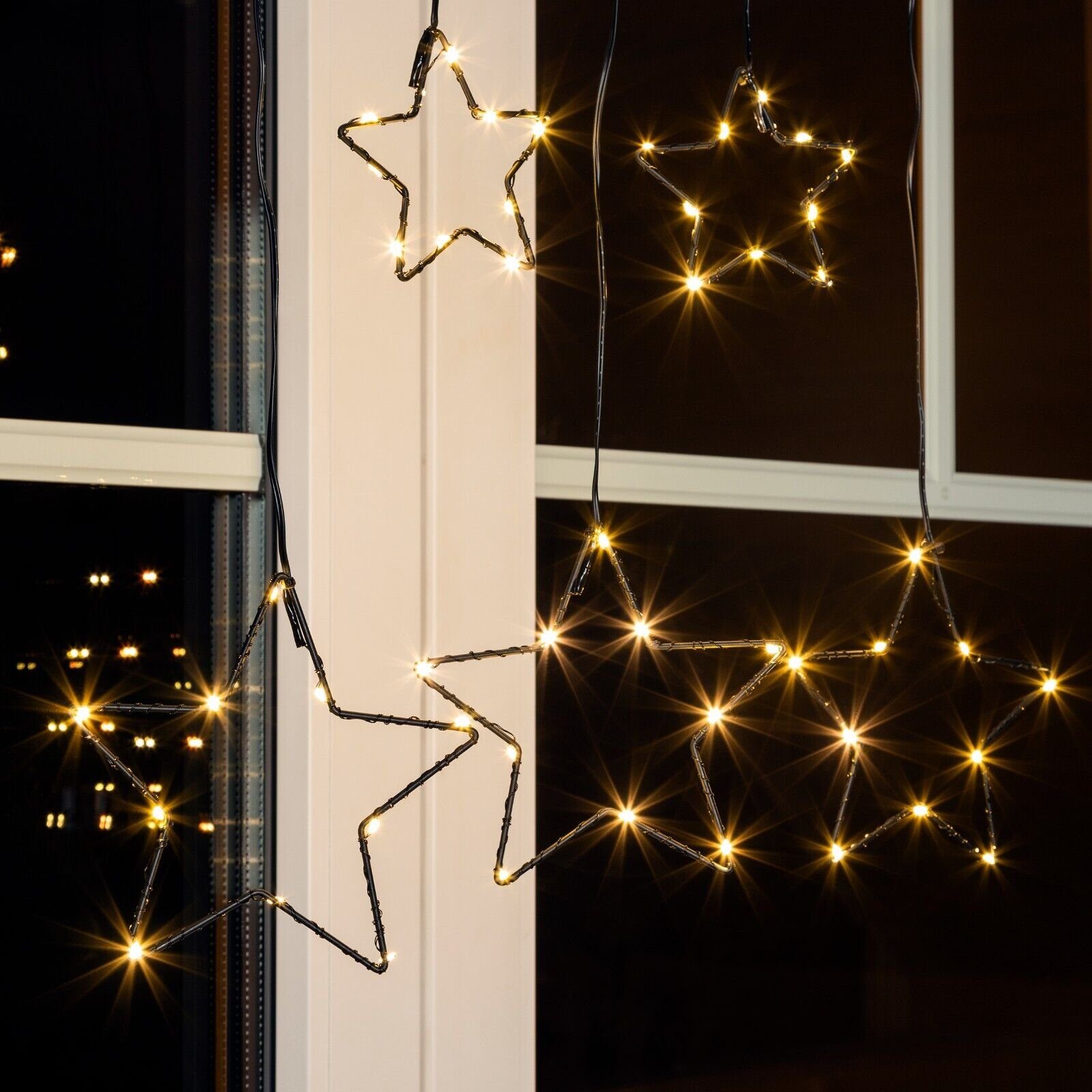 Meinposten LED-Lichtervorhang Lichterkette Weihnachten Stern LED Beleuchtung 80x85 cm Timer
