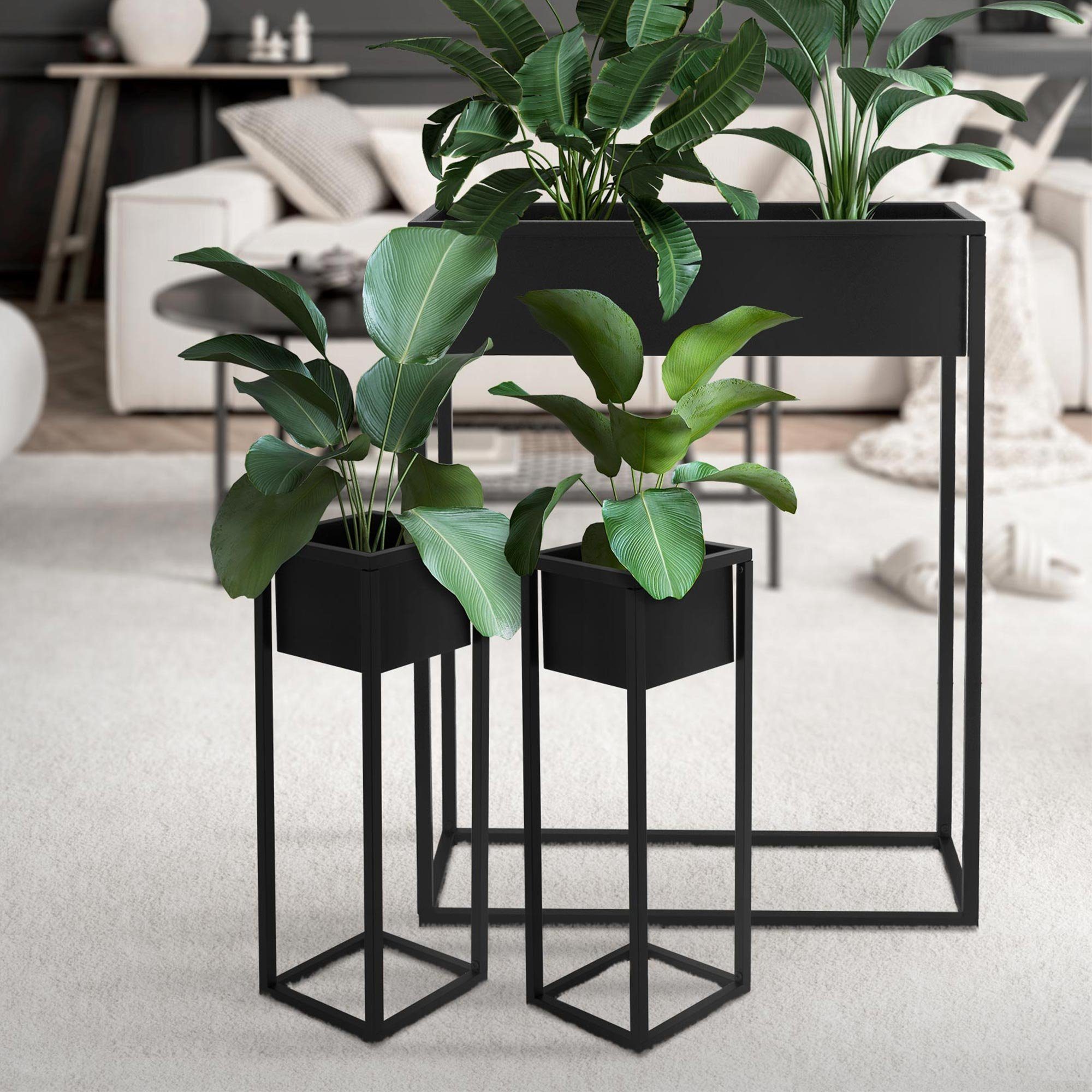 ML-DESIGN Blumenständer Pflanzkasten Blumenkasten Pflanzenständer Hochbeet Kräuterbeet (3er Set), 3er Set Schwarz Metall 60x20x80cm/20x20x60cm für Pflanzen Innen-Außen