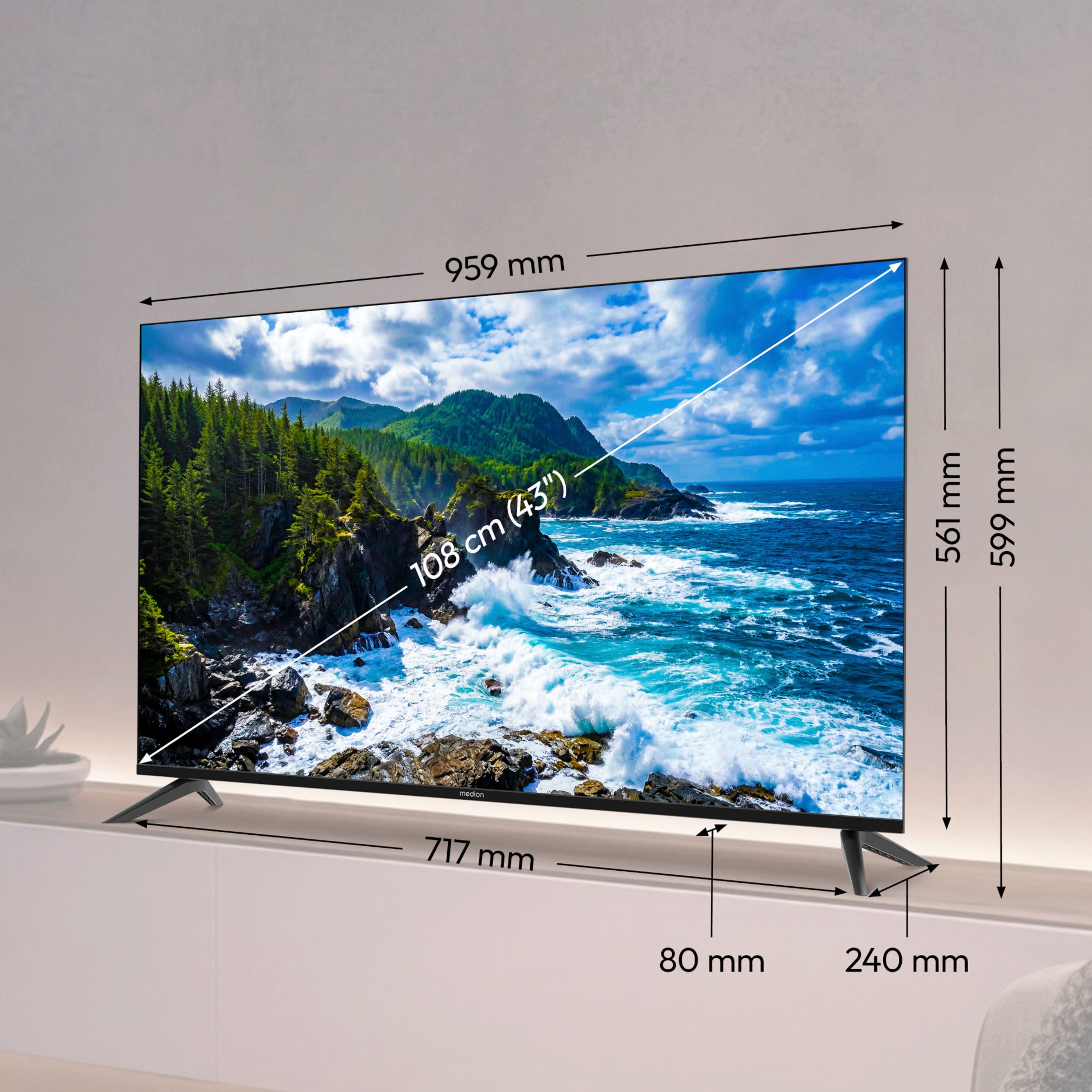 Medion® MD843201 LCD-LED Fernseher (108 cm/43 Zoll, 4K Ultra HD, Smart-TV, Netflix, HBO Max, Prime Video, Disney+, Magenta TV, AppleTV, WOW)
