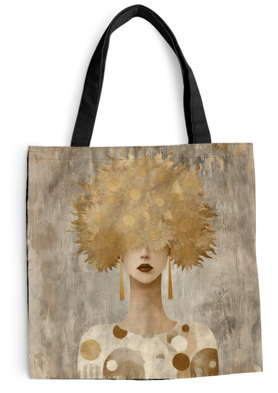 MuchoWow Shopper Gold - Porträt - Frau, Handtasche, Damen und Herren, Schultertasche, Umhängetasche, Tote Bag