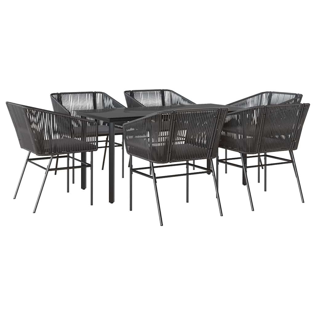 vidaXL Garten-Essgruppe 7-tlg. Garten-Essgruppe mit Kissen Schwarz Poly Rattan Glas, (6-tlg)
