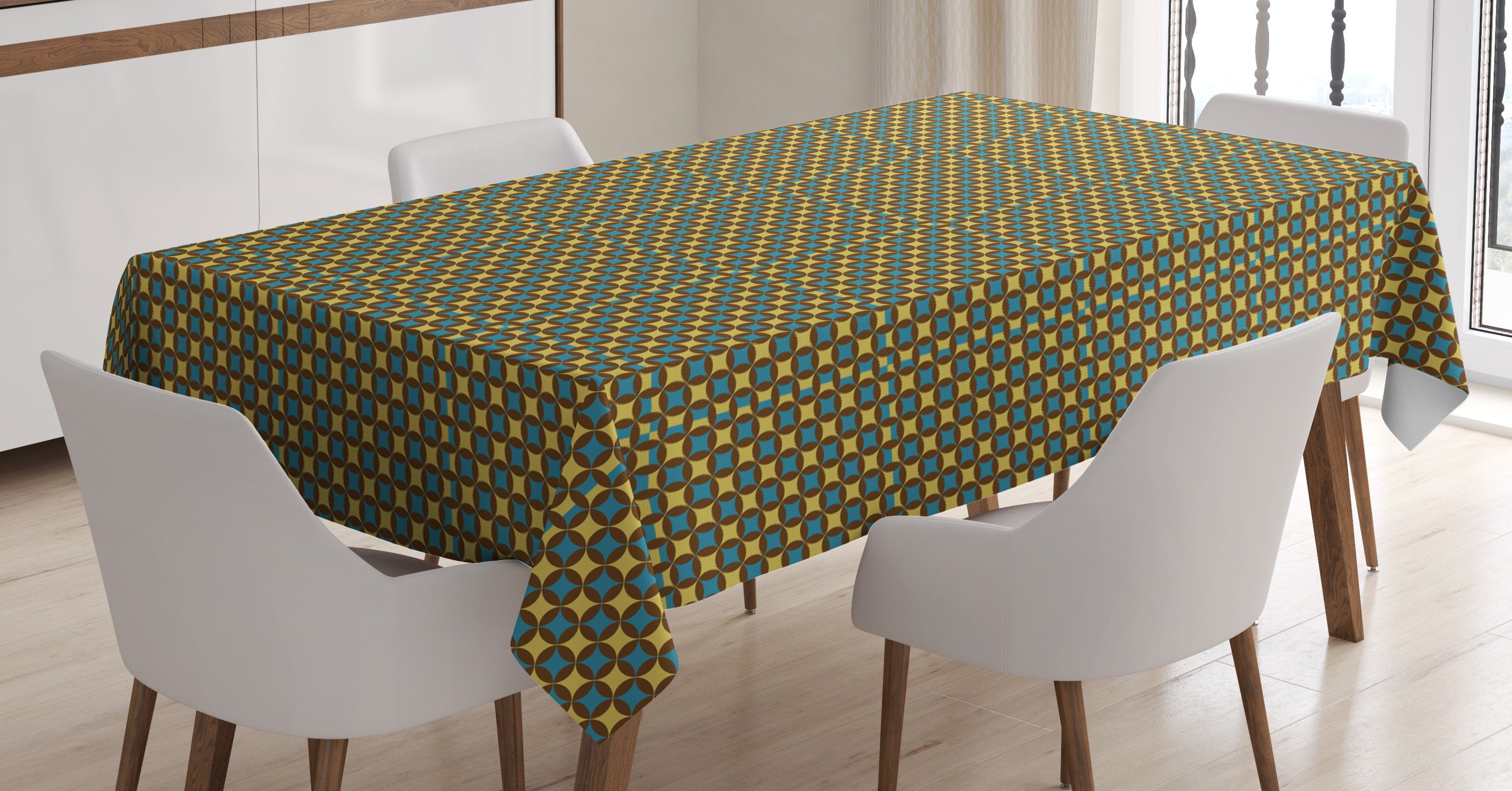 Abakuhaus Tischdecke Waschbar Jahre Klare geeignet Für Retro Tile Außen Bereich 70er Stil Farben, den Farbfest Geometric