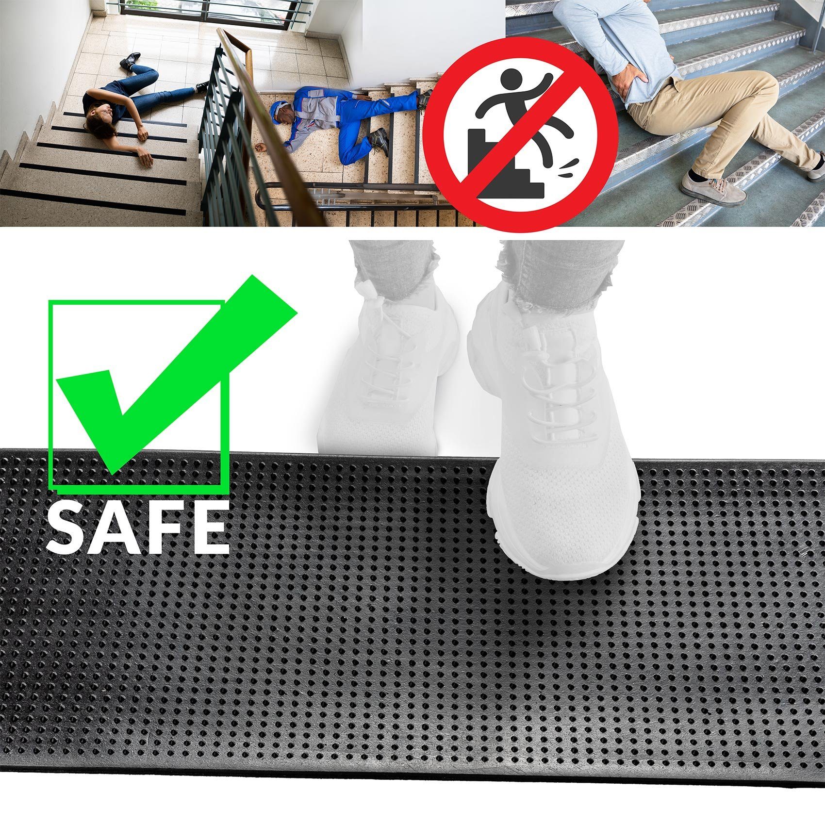 ANRO Stufenmatte Stufenschutz aus Gummi Treppenschutz Treppenmatte, Eckig, mit Pins Größe 25x77cm - rutschischer & anpassbar