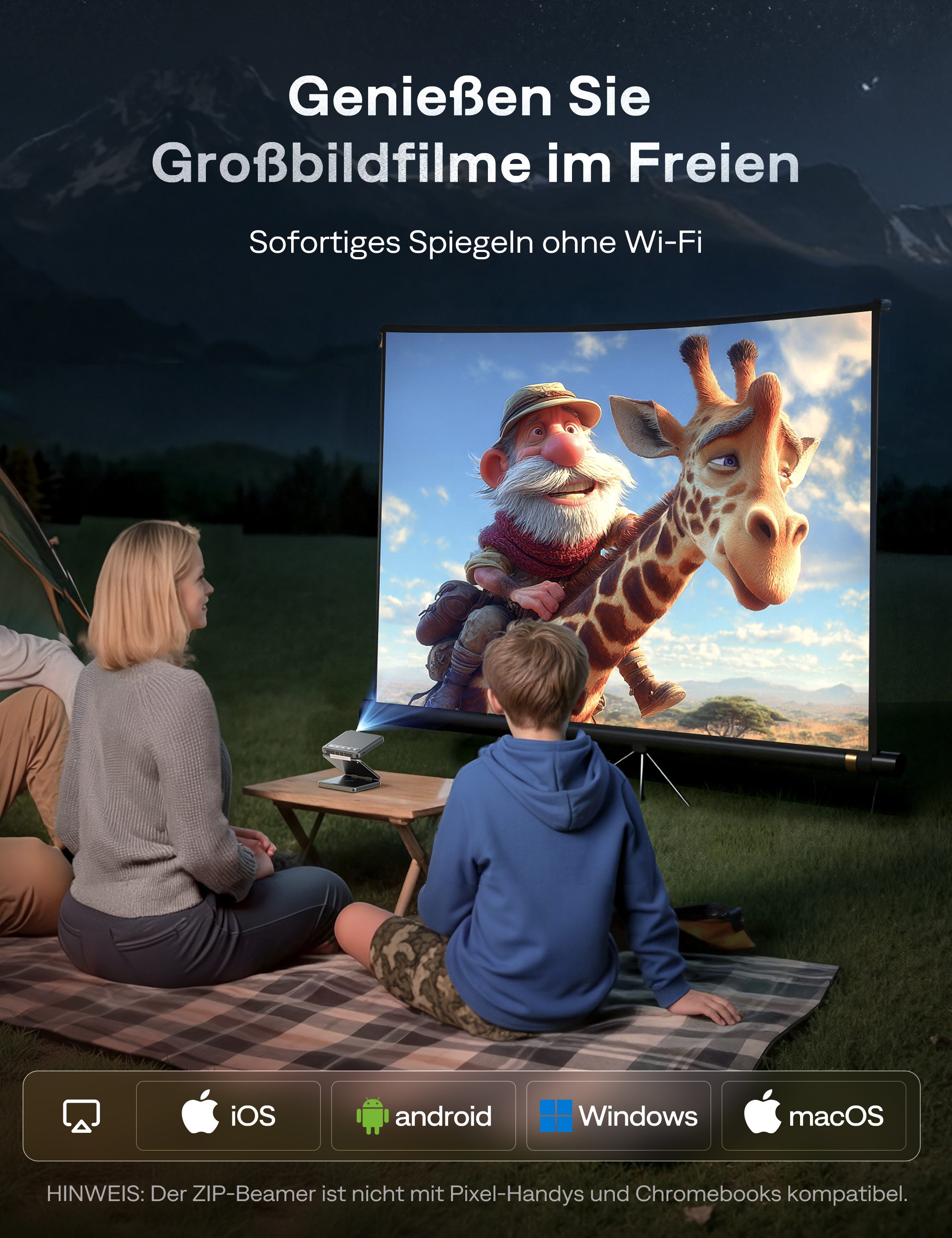 Aurzen 4K Unterstützt ZIP Tri-Fold DLP Mini-Projektor Taschenformat Beamer (1920 x 1080 px, Autofokus ohne Verzögerung, 1-Klick-Spiegelung, Vollbildmodus)