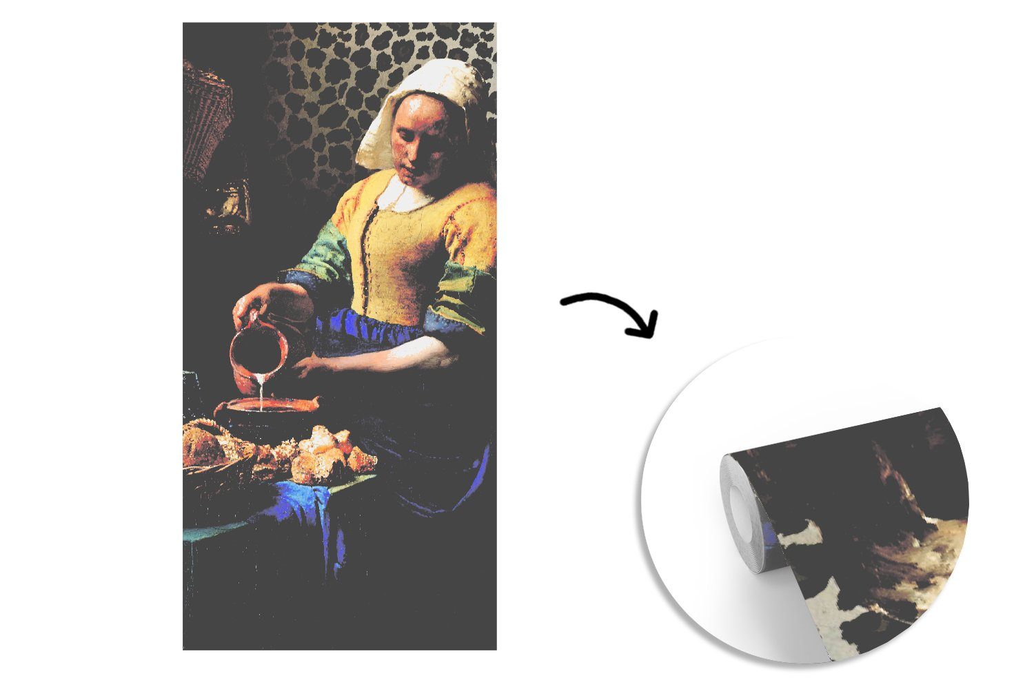 MuchoWow Fototapete Milchmädchen Küche, (2 Fototapete St), Meister, Vliestapete - - Matt, Alte Gemälde für Pantherdruck Vermeer - Wohnzimmer bedruckt, - Schlafzimmer Kunst 