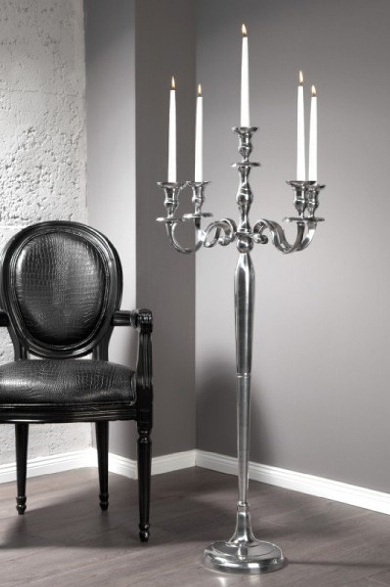 Casa Padrino Kerzenhalter Kerzenständer - 5-armig Kerzenhalter poliertem 120 Shine aus Silber Designer cm Höhe Classic Aluminium