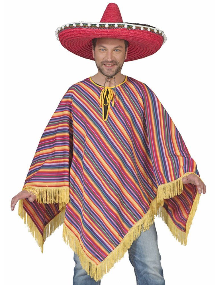 Funny Fashion Kostüm Mexiko Umhang 'Alechandro' Poncho für Damen u. Herren