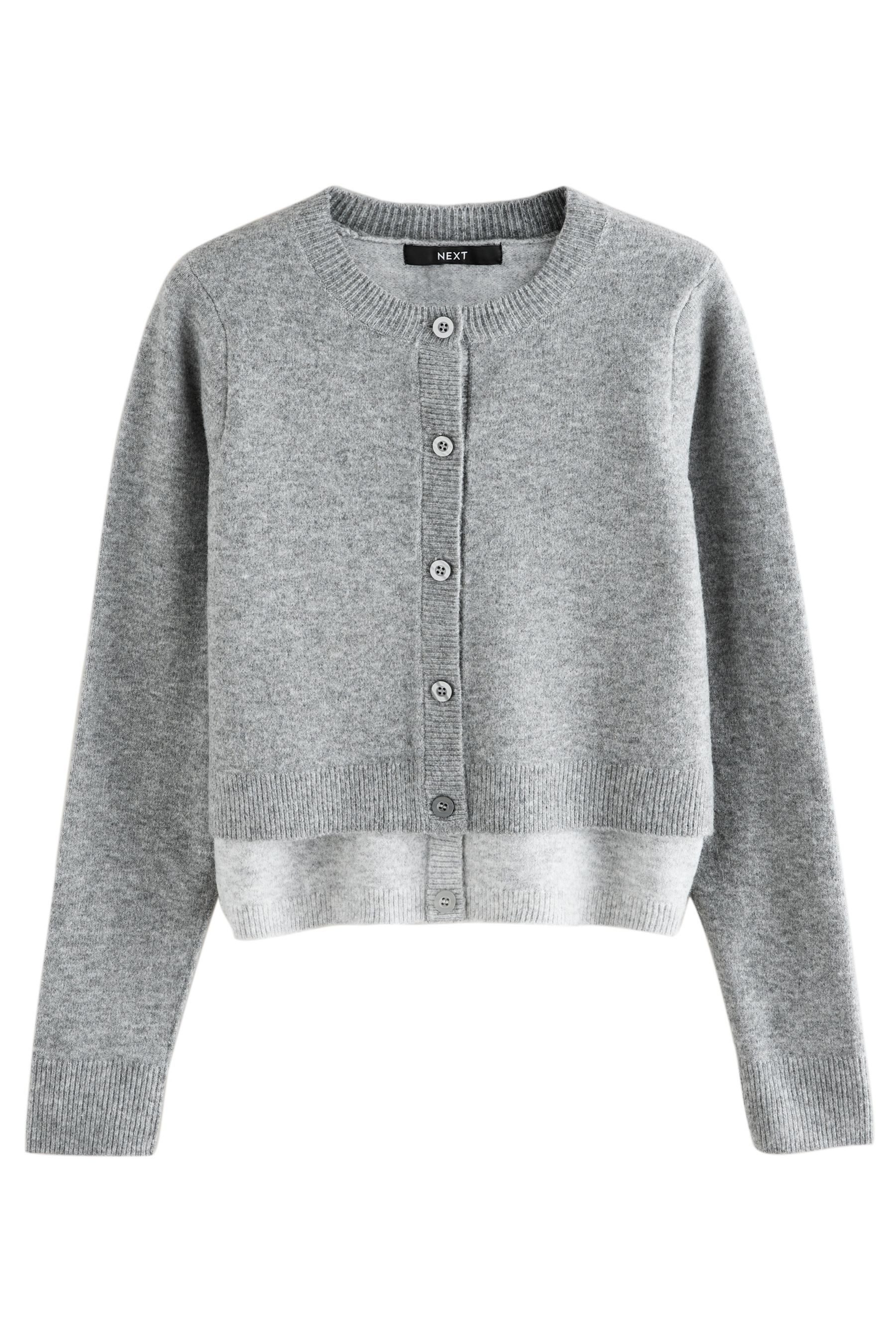 Next Rundhalspullover Doppellagige Strickjacke mit Rundhalsausschnitt (1-tlg)