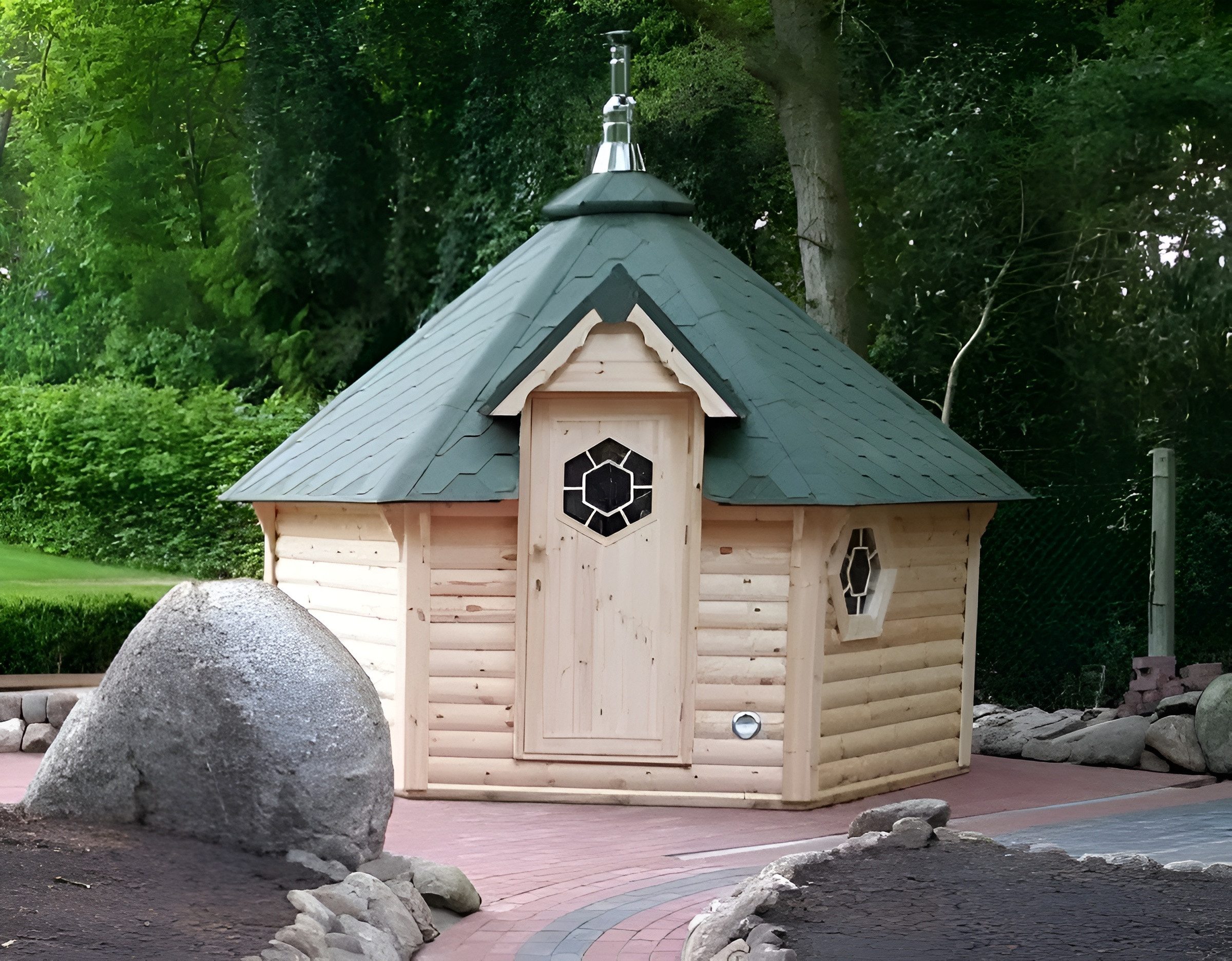 JVmoebel Saunahaus Gartensauna aus Naturholz in Braun für entspannende Wellnessmomente, (1-St) Made in Europe