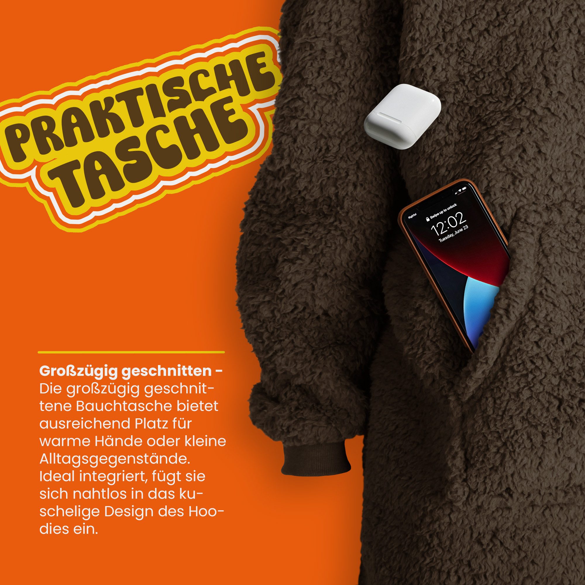 hemmy Fashion Hoodie Kuschelhoodie Oversize Sherpa Fleece Kuscheldecke mit Ärmel / Kapuze, One Size