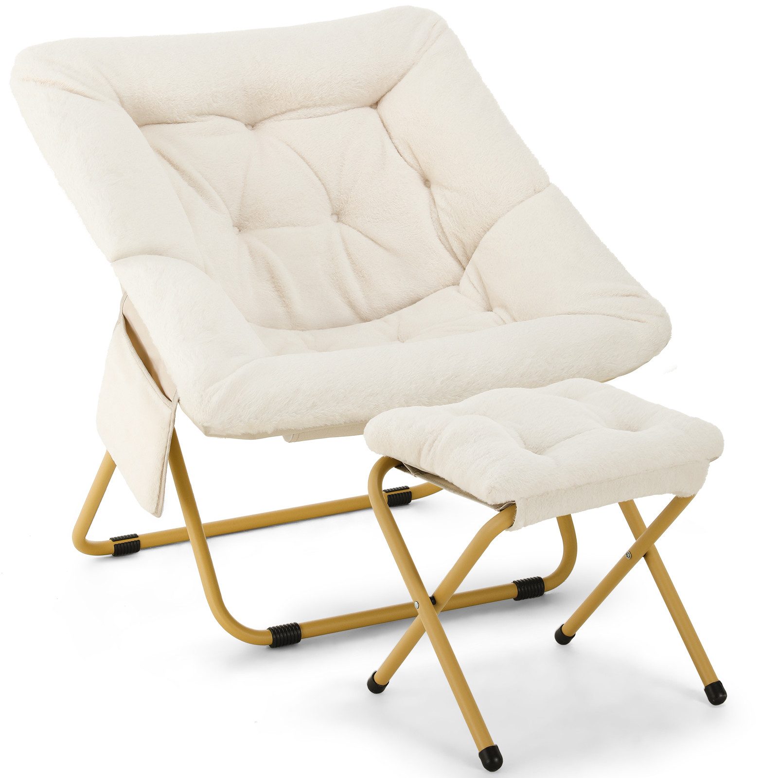 TLGREEN Relaxsessel,klappbarer Lounge-Sessel mit Hocker, (Weicher Kunstfell-Lesesessel, Relaxsessel mit Hocker),Ideal für Wohnzimmer, Schlafzimmer & Spielzimmer