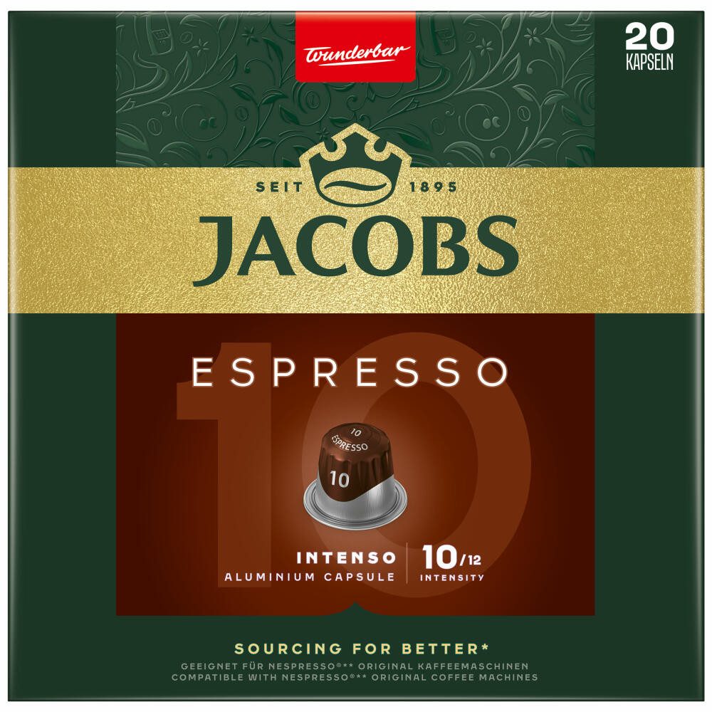 JACOBS Kaffee Espresso 10 Intenso, 20 Kapseln, Kompatibel mit dem Nespresso-Kapselsystem*
