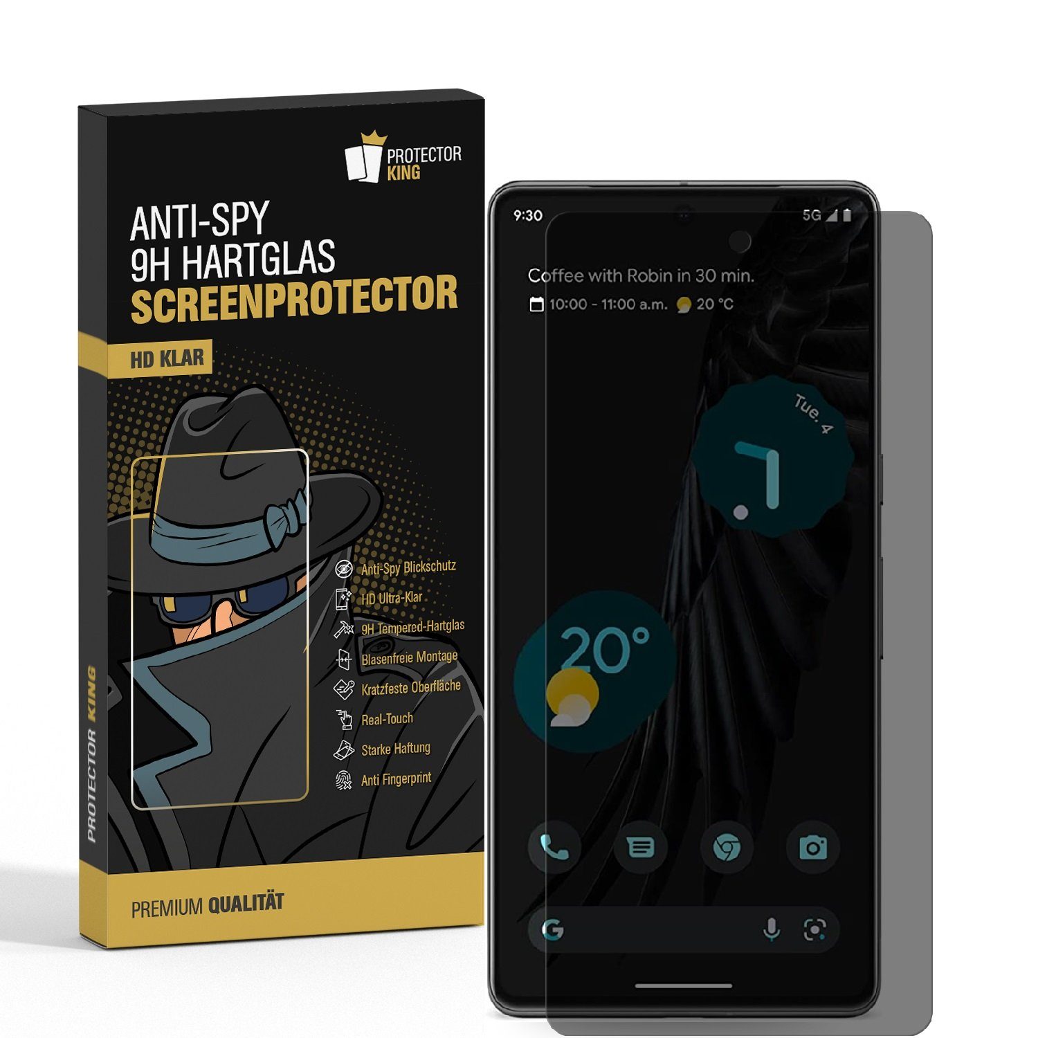 Protectorking Schutzfolie 1x Blickschutz 9H Panzerhartglas für Google Pixel 7 Pro ANTI-SPY Sicht, (1-Stück), Displayschutz, Schutzglas ANTI-SPY PRIVACY BLICKSCHUTZ 9H Härte