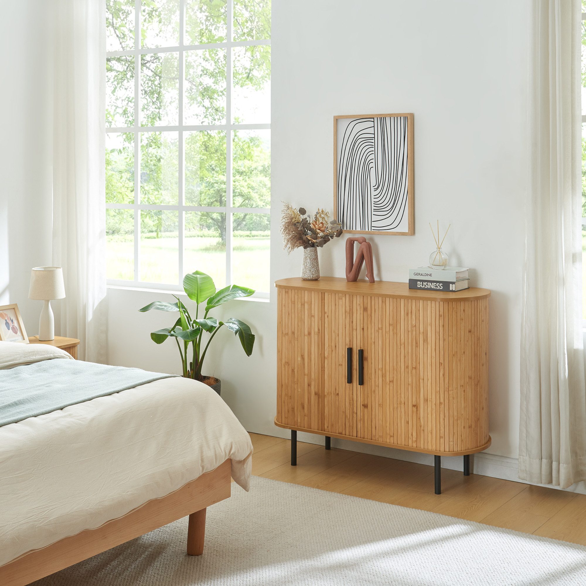 en.casa Kommode, »Tvedestrand« mit 2 Schiebetüren 100x40x80 cm Natur