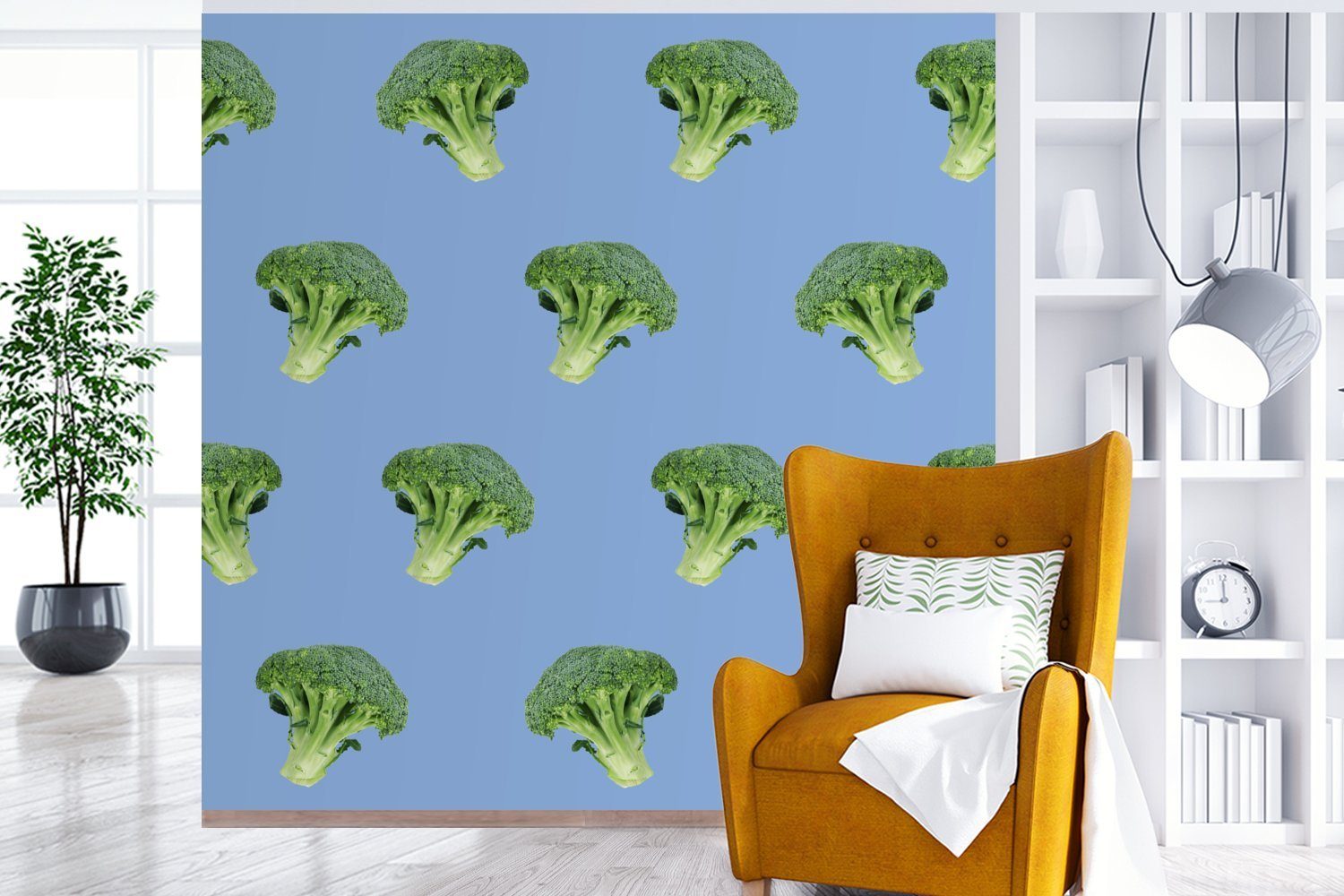MuchoWow Fototapete Gemüse Wohnzimmer Brokkoli Wandtapete Muster, für St), Schlafzimmer, bedruckt, - Matt, (5 - oder Tapete Vinyl