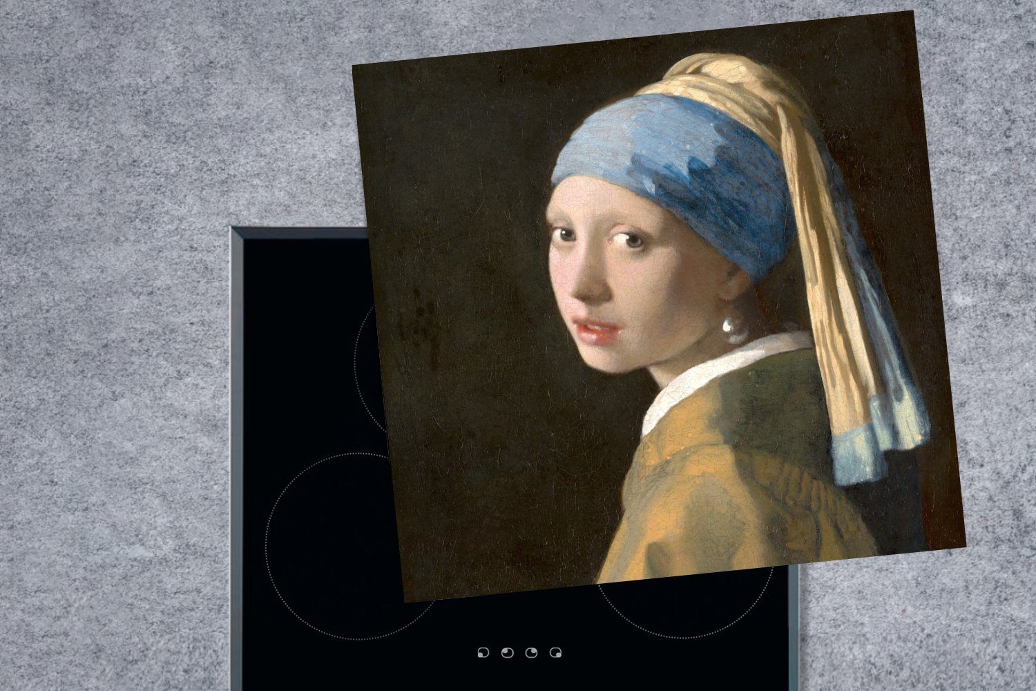 Vermeer, Herdblende-/Abdeckplatte Vinyl, für küche Mädchen mit Arbeitsplatte dem - cm, Perlenohrring (1 Das Johannes tlg), von MuchoWow 78x78 Ceranfeldabdeckung, Gemälde