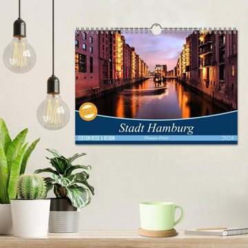 CALVENDO Wandkalender Stadt Hamburg (Wandkalender 2024 DIN A4 quer), CALVENDO Monatskalender