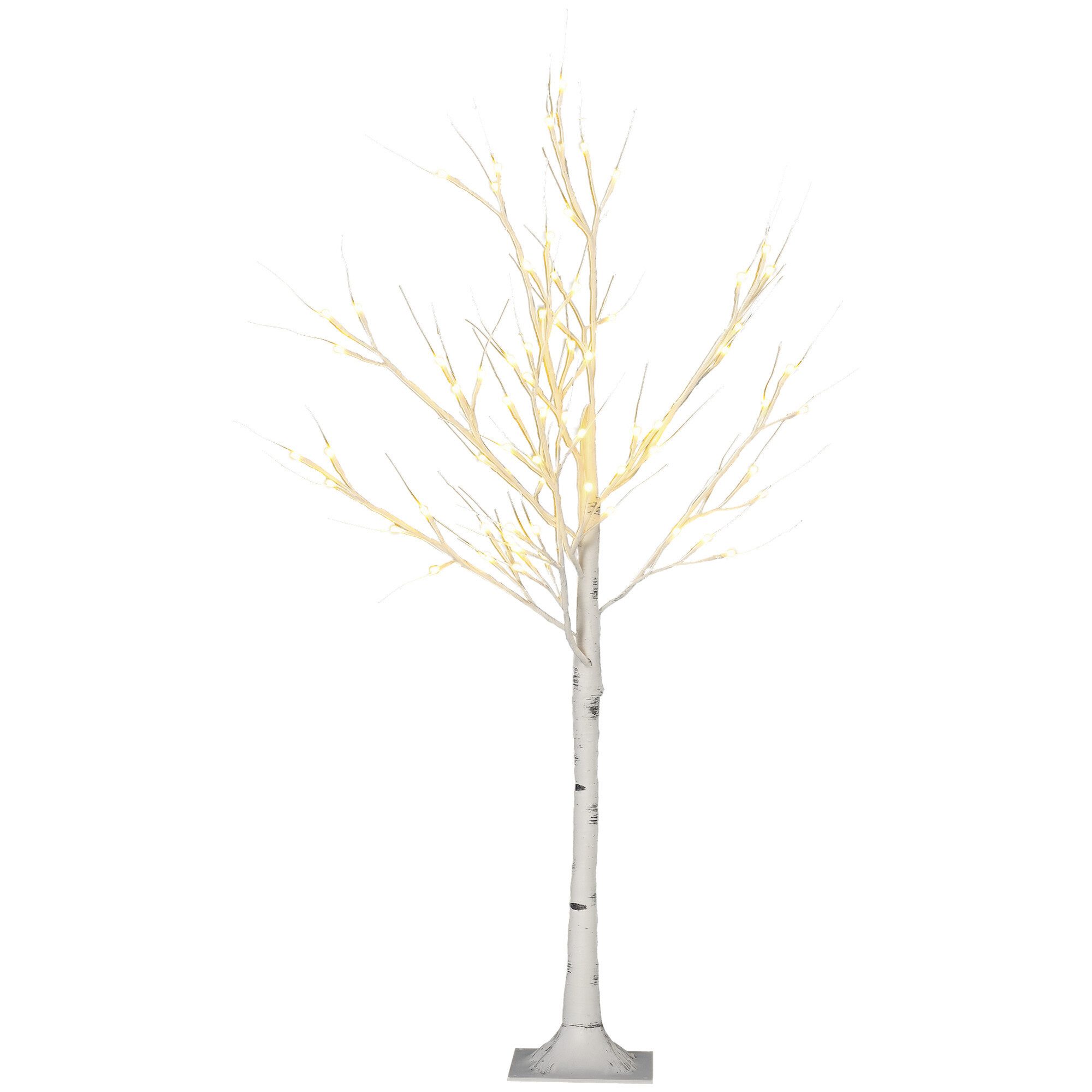 BlingBin LED Baum Kunstbirke mit LED-Beleuchtung, warmweiß, weiße Rinde, Energiesparende LED-Technologie mit 120 warmweißen Lichtern, LED fest integriert, spritzwassergeschützt