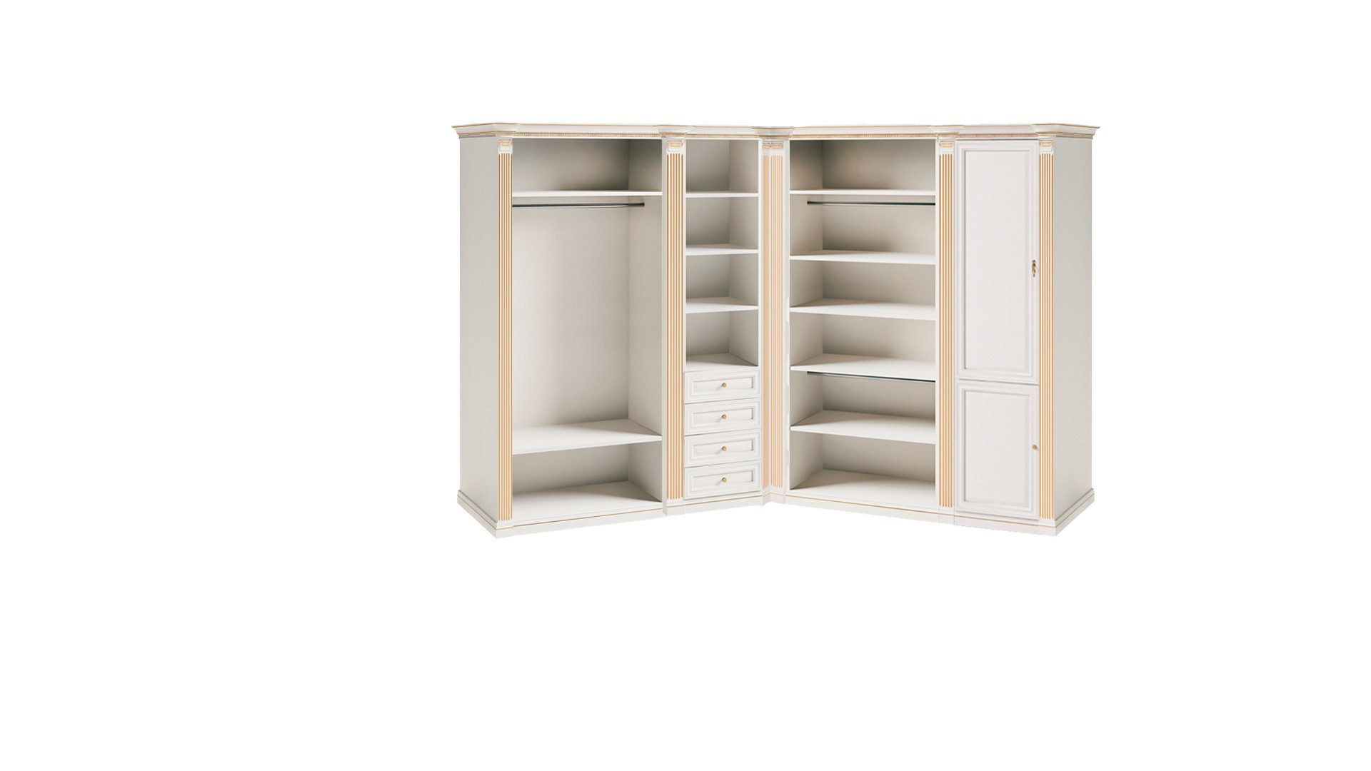 JVmoebel Eckschrank Weißer Stilvoller Eckschrank Massivholz Exklusive Schlafzimmer Möbel (Eckschrank) Made in Europa